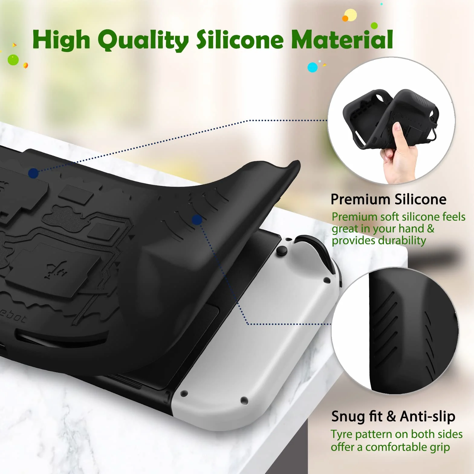 Fintie Etui kompatybilne z Nintendo Switch (model OLED) 2021 – wykonane z miękkiego silikonu, antypoślizgowe, odporne na uderzenia etui ochronne z 3 uchwytami na karty do gry, ergonomiczny uchwyt,