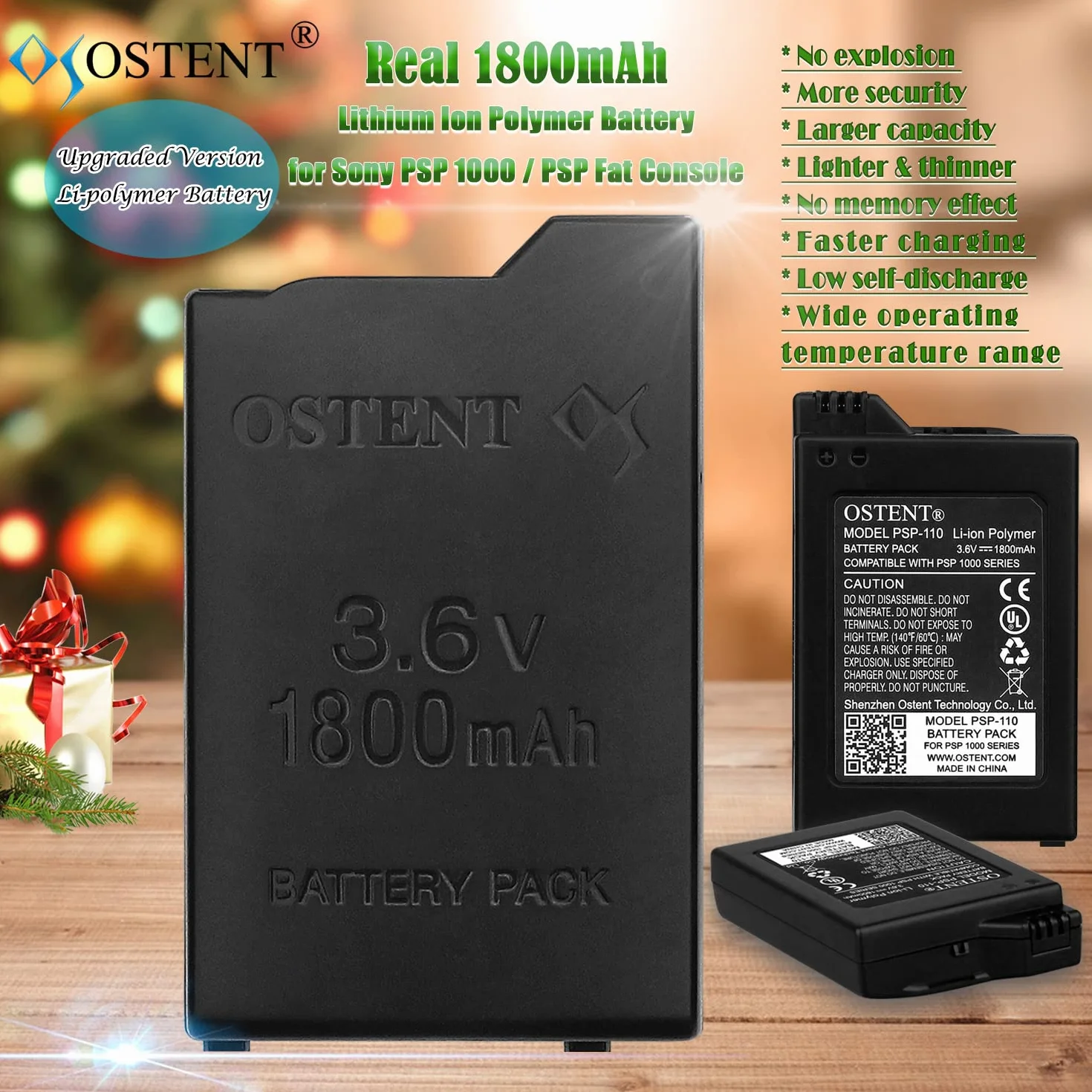 OSTENT Duża Pojemność Prawdziwa Jakość 1800mAh 3,6V Litowo-jonowa Li-ION Polimer Akumulator Pack wymienny do Sony PSP 1000 PSP-110 Konsola