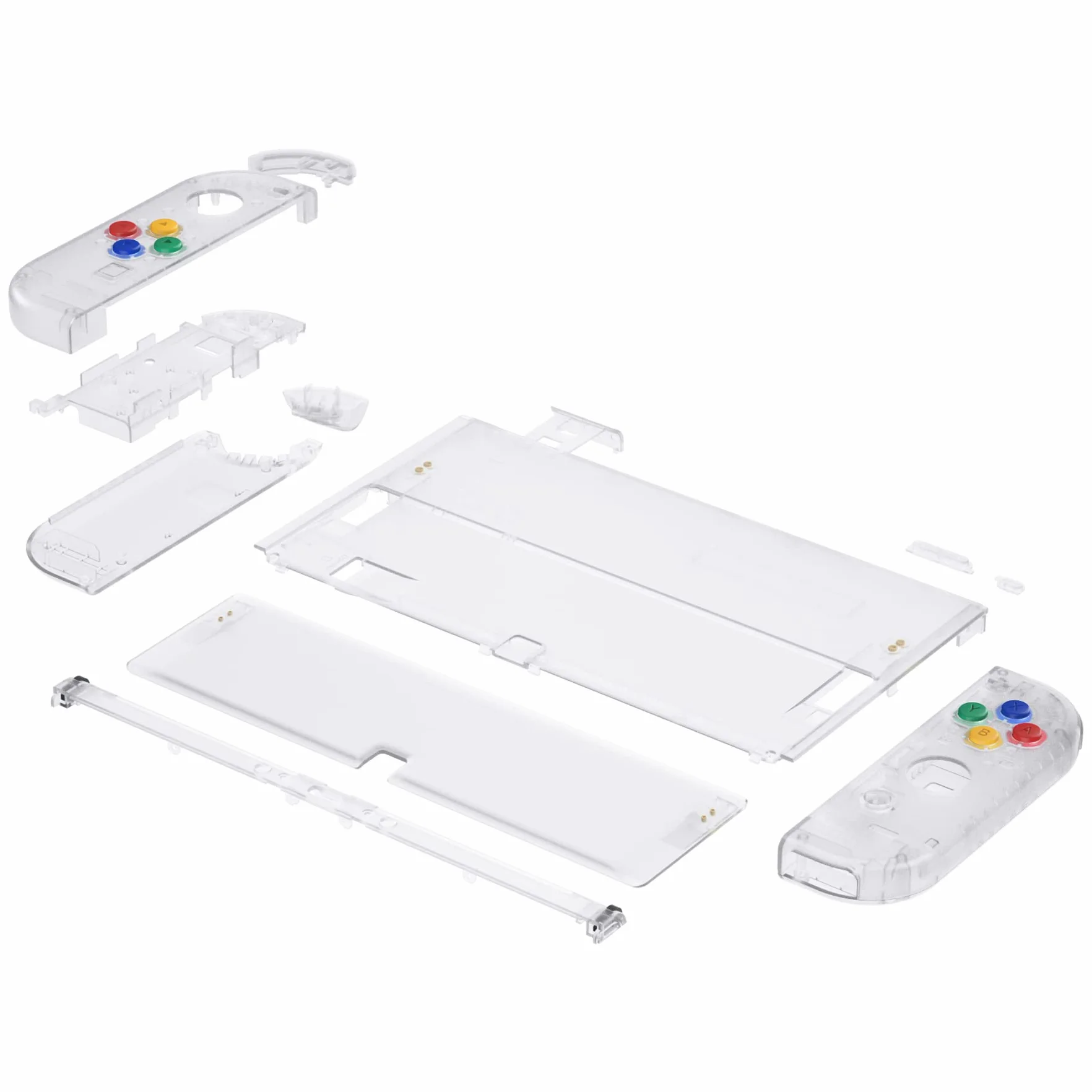 eXtremeRate Jasne Custom Full Set Shell dla Nintendo Switch OLED, Wymienna Płyta Tylna Konsoli & Podpórka, Z Kolorowymi Przyciskami dla NS Joycon