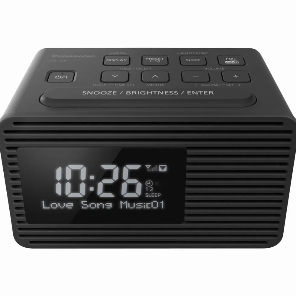 Panasonic RC-D8 radio DAB+ z budzikiem (możliwość zapisania 10 stacji, ładowanie smartfonów USB, duży wyświetlacz, głośnik o średnicy 5cm), czarne