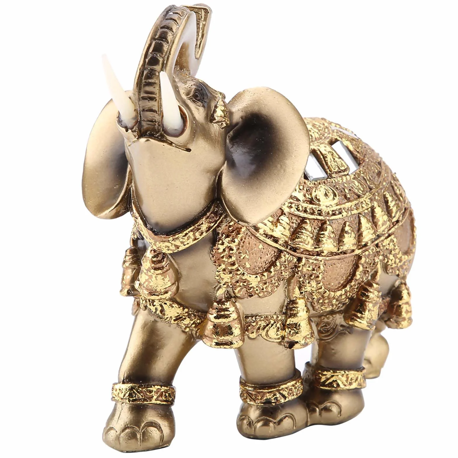 Lucky Feng Shui Golden Elephant Statue, Figure Figurine Dekoracja Domu, Urocze Słonie Elegancka Dekoracja do Domu, Biura, Hotelu lub Kawiarni (L)
