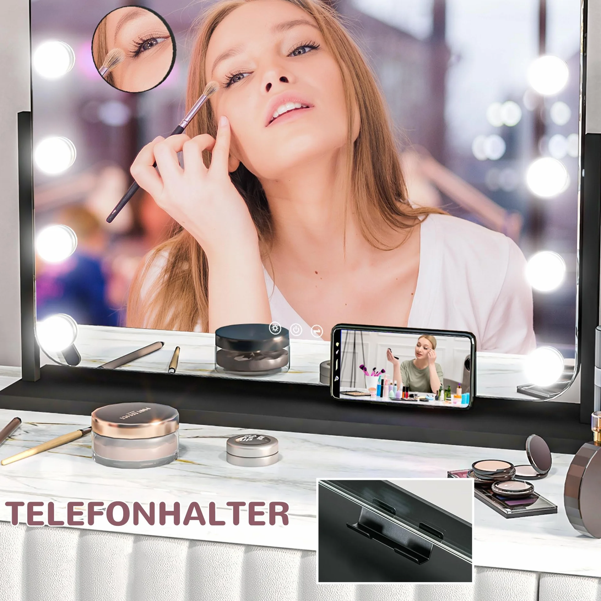 HOMCOM Lustro Hollywood LED do makijażu 14 diod 3 kolory światła powiększenie 10x USB
