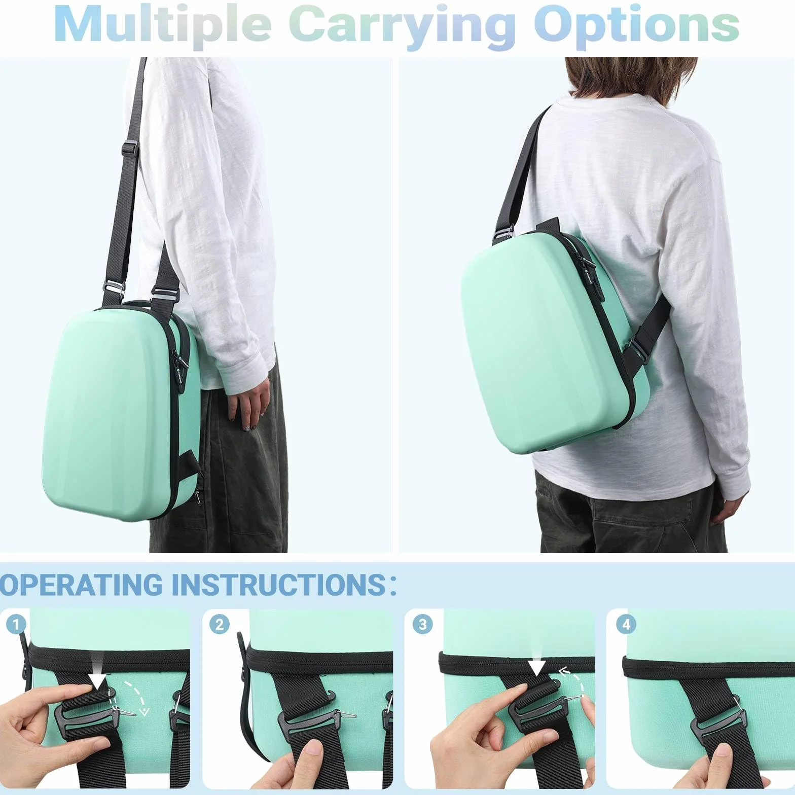 Twarda walizka transportowa kompatybilna z Meta Quest 3S/Quest 3/Oculus Quest 2, ZIELONY, L/For 3rd Head Strap, Moda