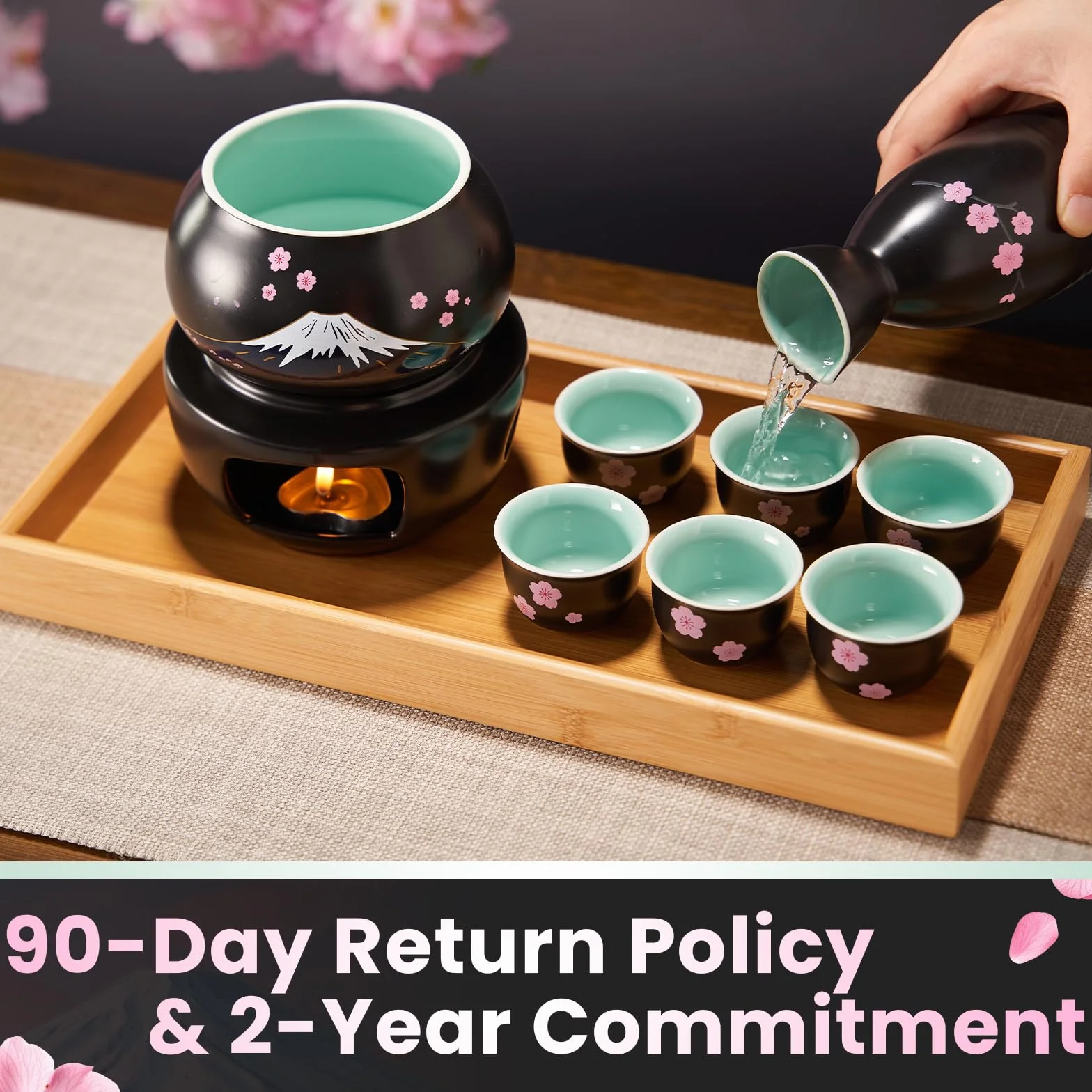 DUJUST 10-częściowy zestaw japońskich sake porcelanowy Sakura Fuji czarny