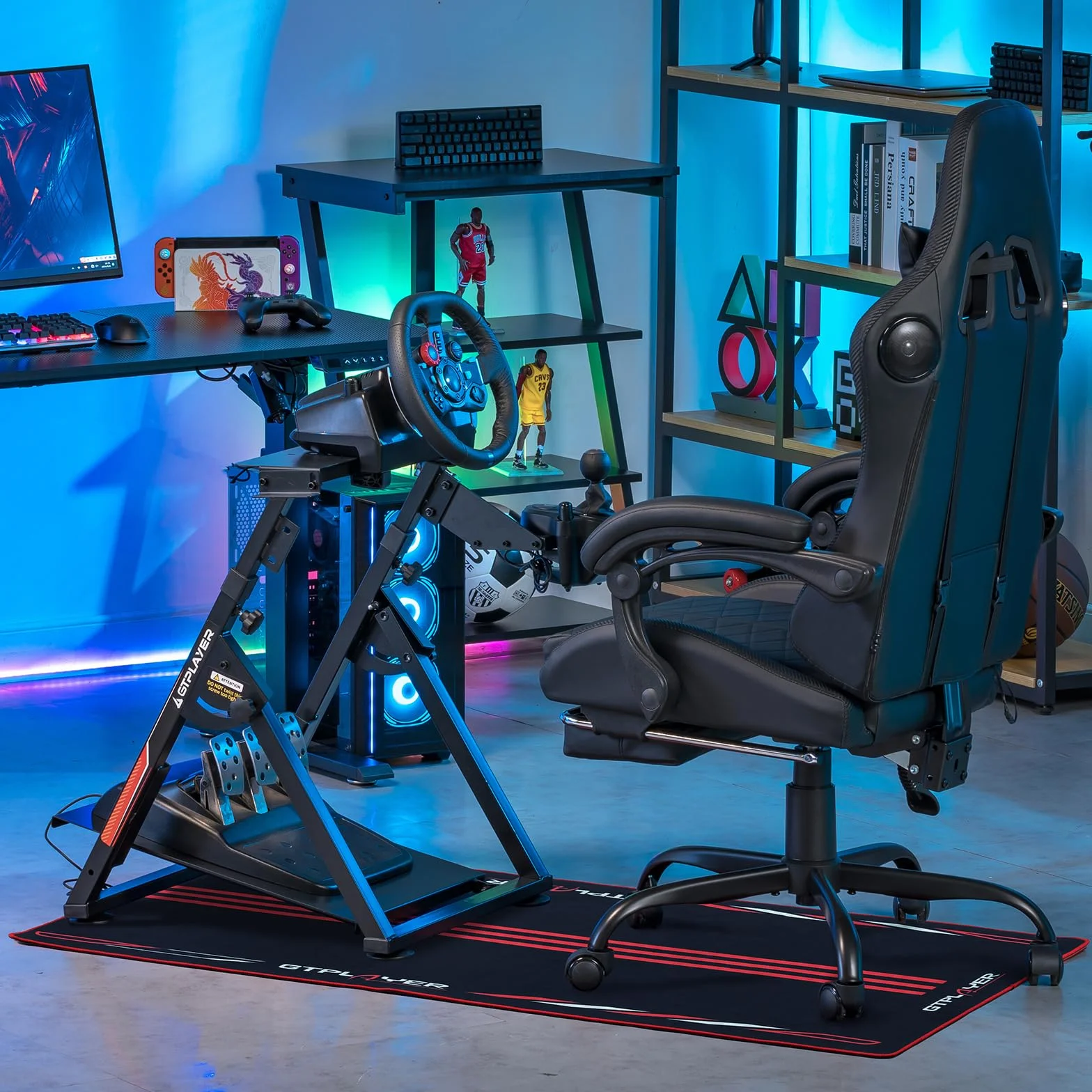 GTPLAYER Lenkradständer für Lenkrad Gaming Wheel Stand Racing Lenkradständer mit V1 V2 Schalthebelhalterung Neigungsverstellbares Gestell PS4 Xbox PC, Pro-Edition