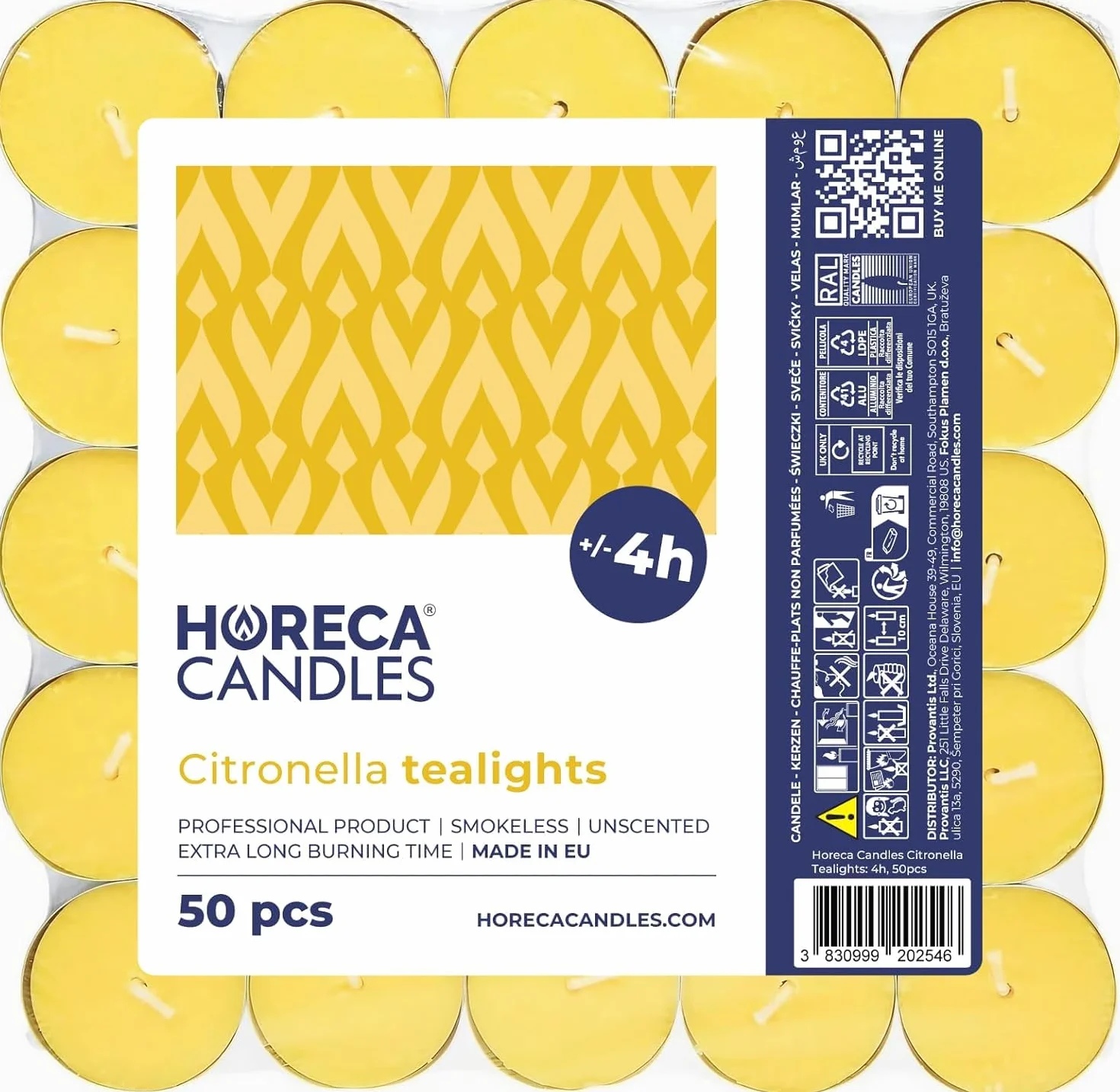 Horeca Candles Świeczki Tealight z Olejkiem Cytrynowym Pakiet 50 Żółte Czas Palenia 4 Godziny