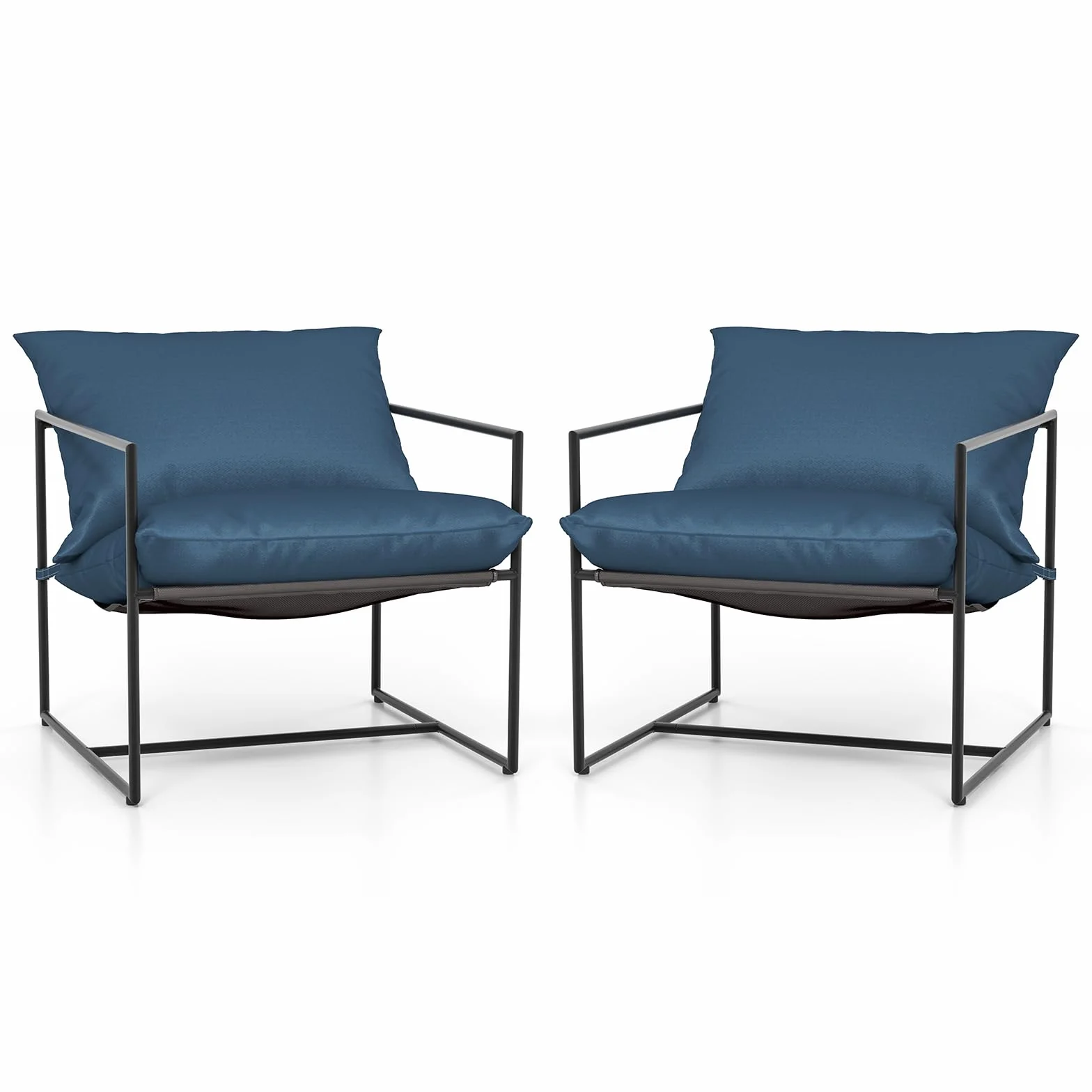 COSTWAY Sling Accent Chairs zestaw 2 foteli wypoczynkowych z poduszką na siedzisko i oparcie, fotel z metalową ramą i oddychającym materiałem do siedzenia, do salonu, na balkon