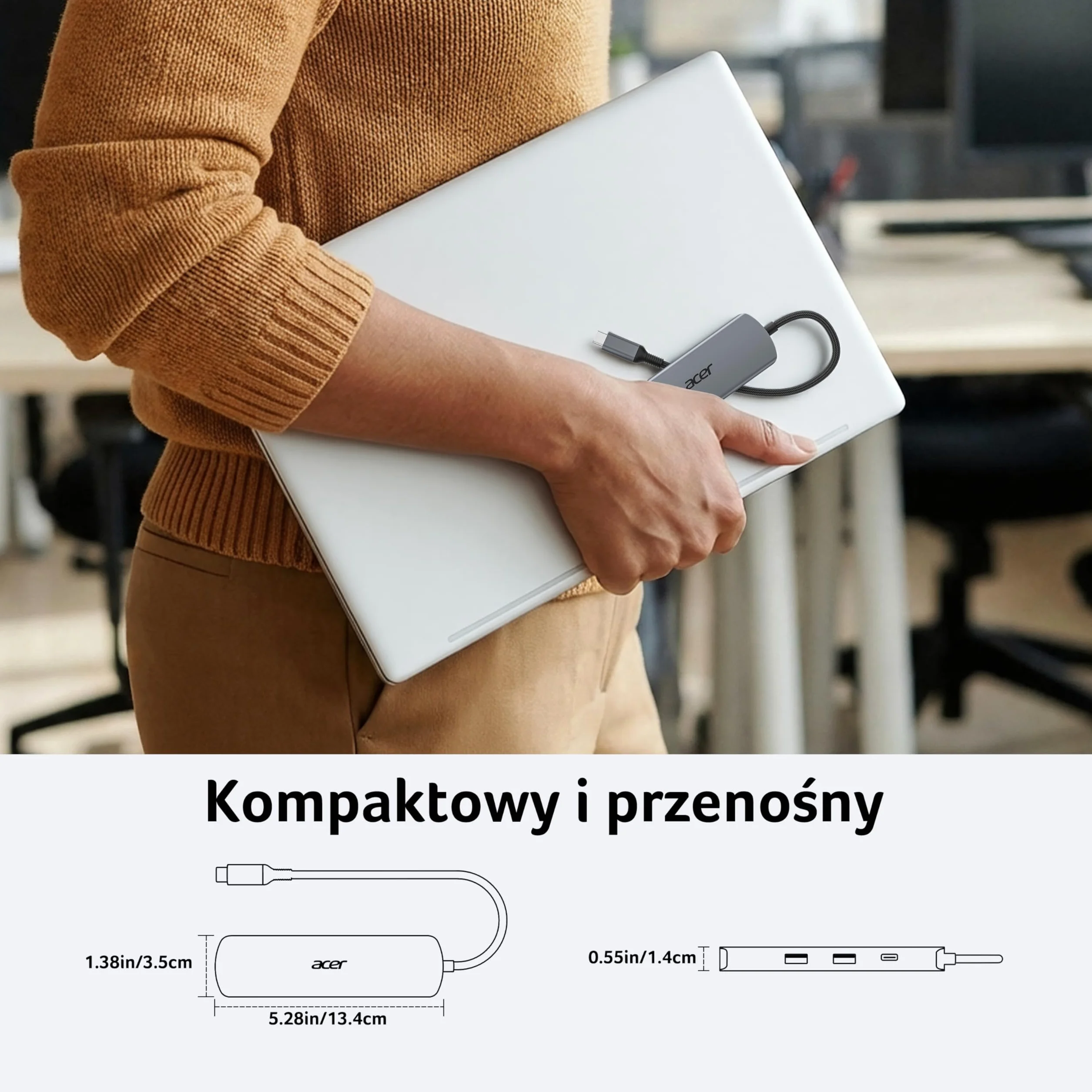 Acer Koncentrator USB C z Ethernetem 1000 Mbps, HDMI 4K@60Hz, 1×USB-C 5Gbps, 2×USB-A 3.0, Type-C 100W PD, Stacja Dokująca do iPhone 17/16, MacBook iPad Pro/Air, Mac mini M4, Surface, Galaxy S25 itp.