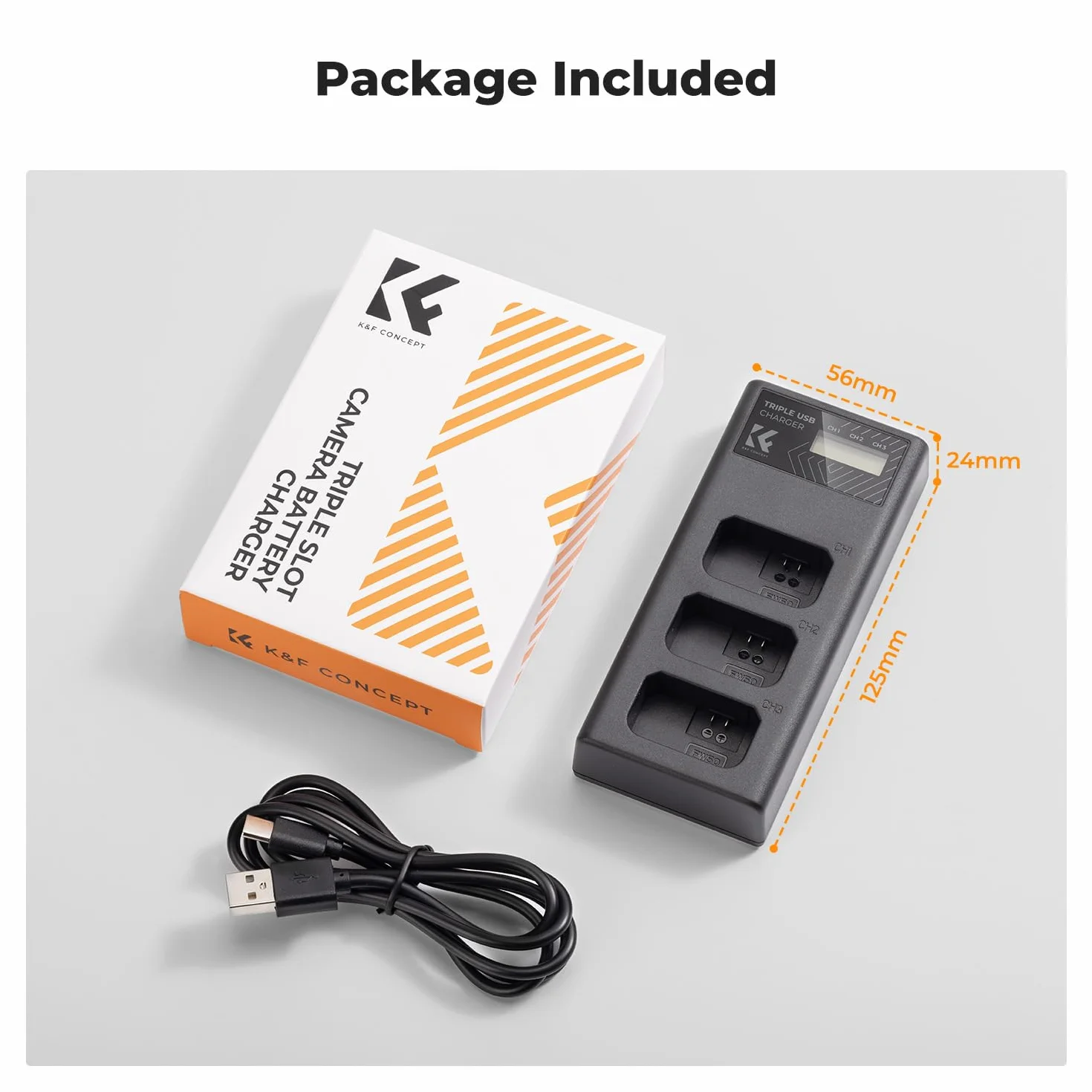K&F CONCEPT NP-FW50 3-gniazdowa ładowarka z wyświetlaczem LED, Micro USB i Type-C Dual Port, kompatybilna z Sony A6000, A6400, A7, A7II, A7S2, A7R2, A5000, A55, RX10, NEX-3/5/7 USB Cable Battery