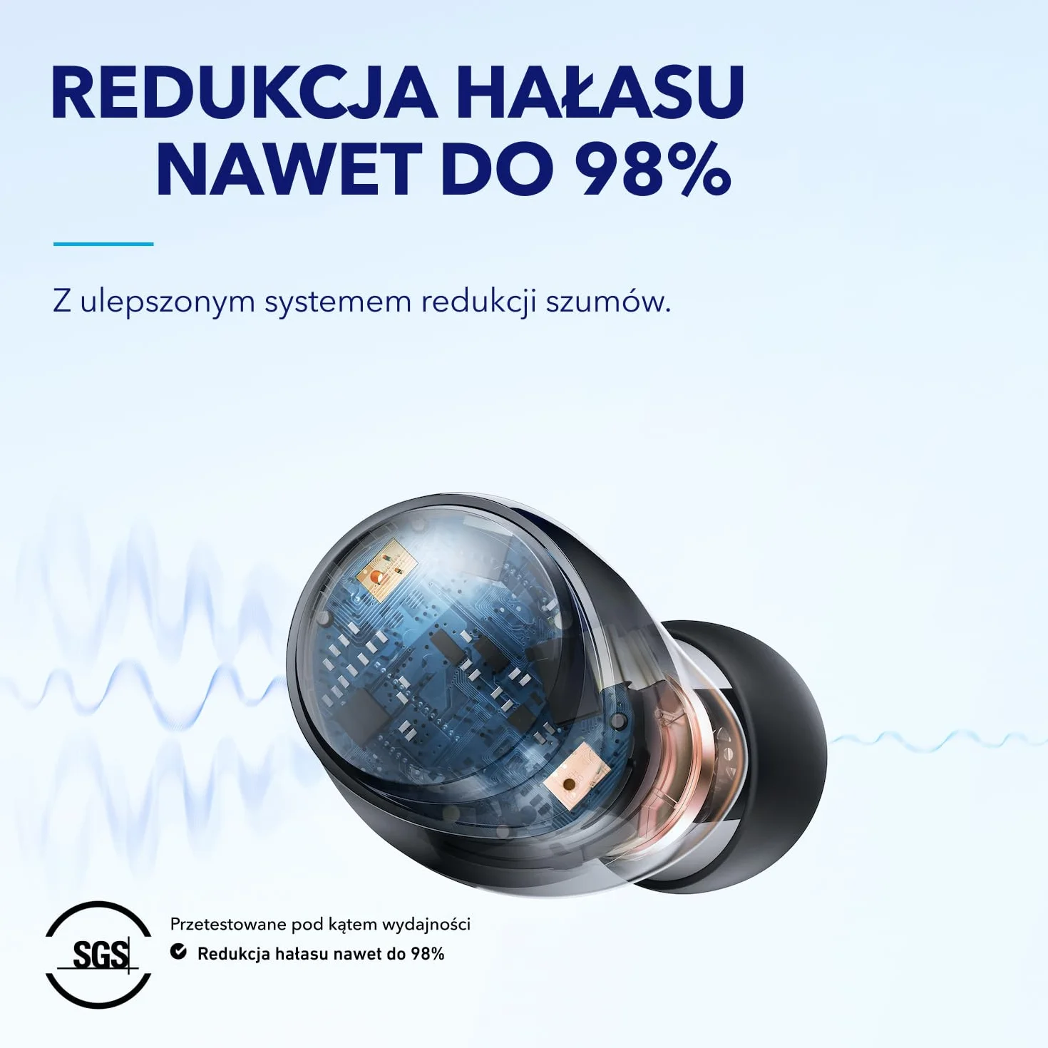 soundcore Anker Space A40, słuchawki bezprzewodowe, automatyczna redukcja szumów do 98%, odtwarzanie 50 h, dźwięk Hi-Res, wygodna konstrukcja, sterowanie aplikacją, słuchawki Bluetooth do słuchania