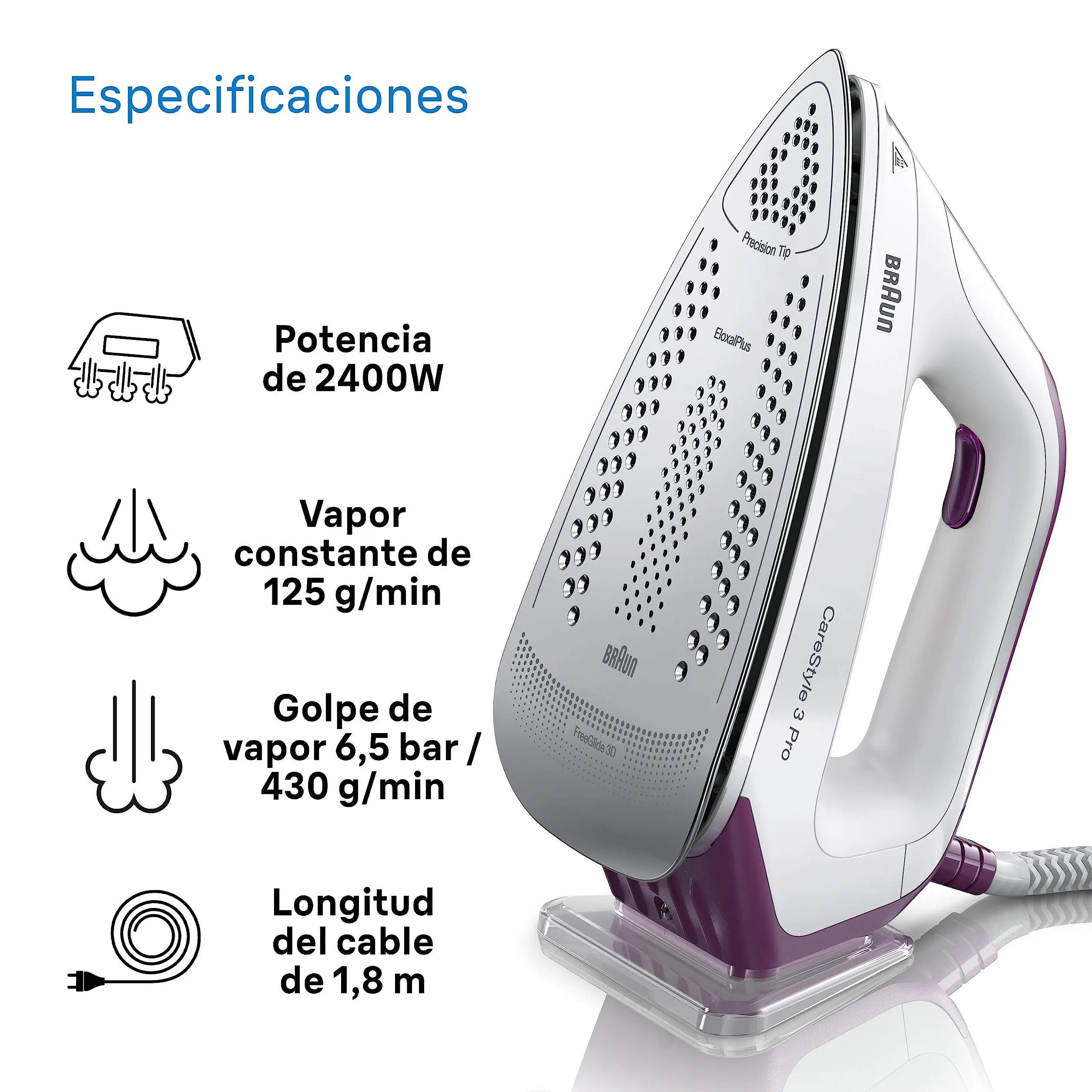Braun Carestyle 3 Pro Żelazko Parowe, Fioletowy/Biały, 2 litry