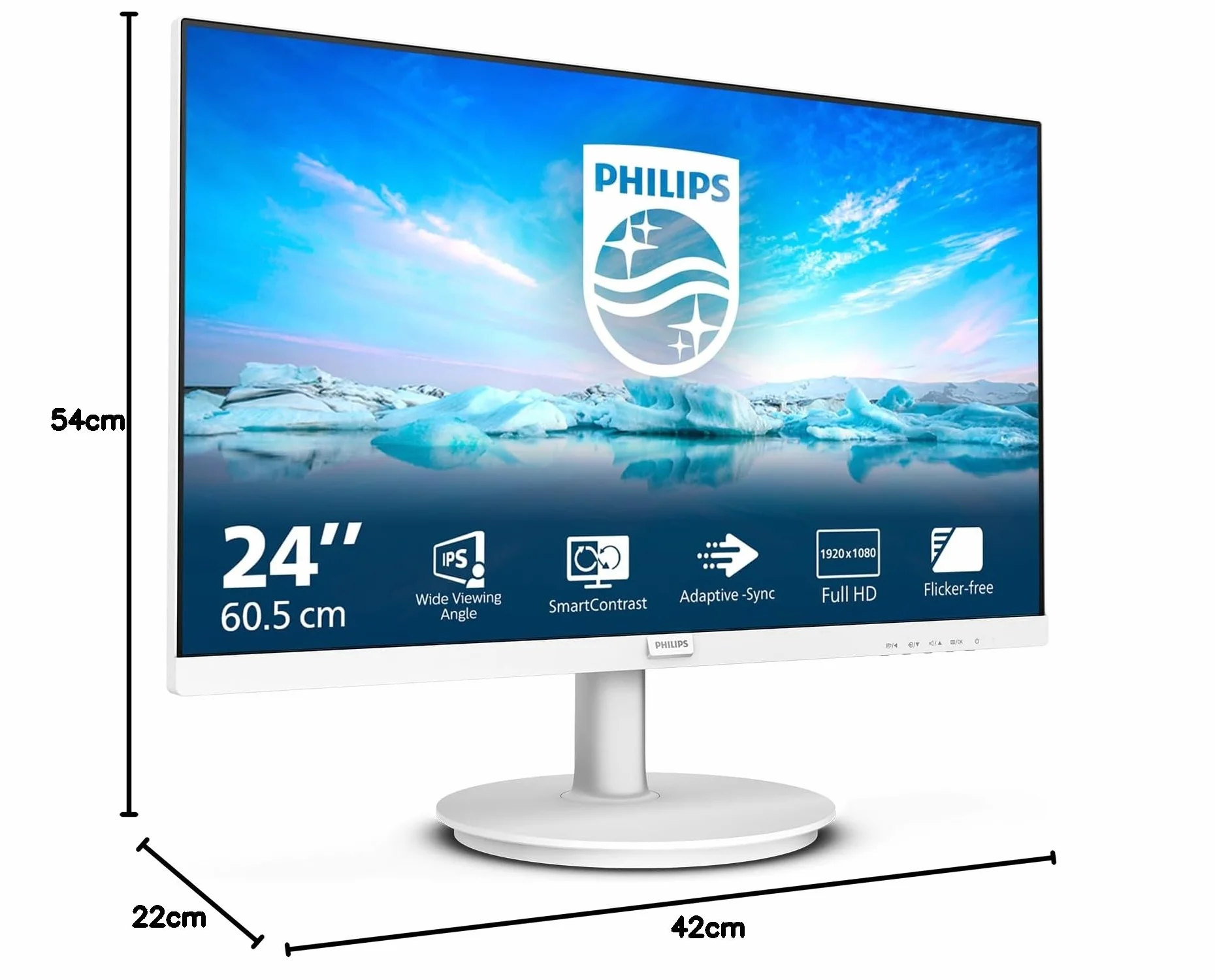 PHILIPS 241V8AW Monitor 24" FHD z wbudowanymi głośnikami (1920 x 1080, 75 Hz, VGA, HDMI), biały