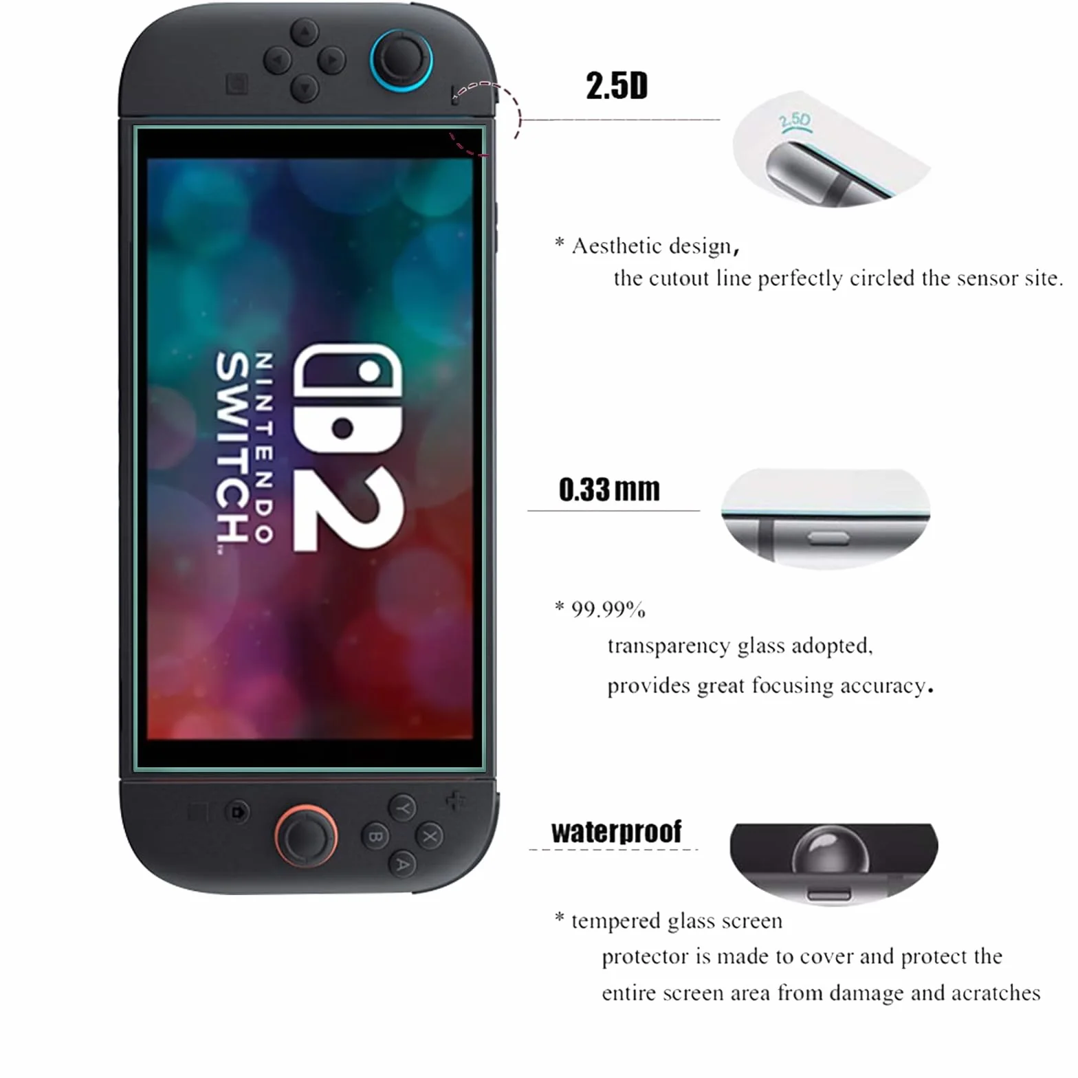 AOKUMA 2 sztuki folii ze szkła hartowanego do NS Ninten Switch 2 folia ochronna, twardość 9H, odporna na wstrząsy, odporna na zadrapania i odciski palców