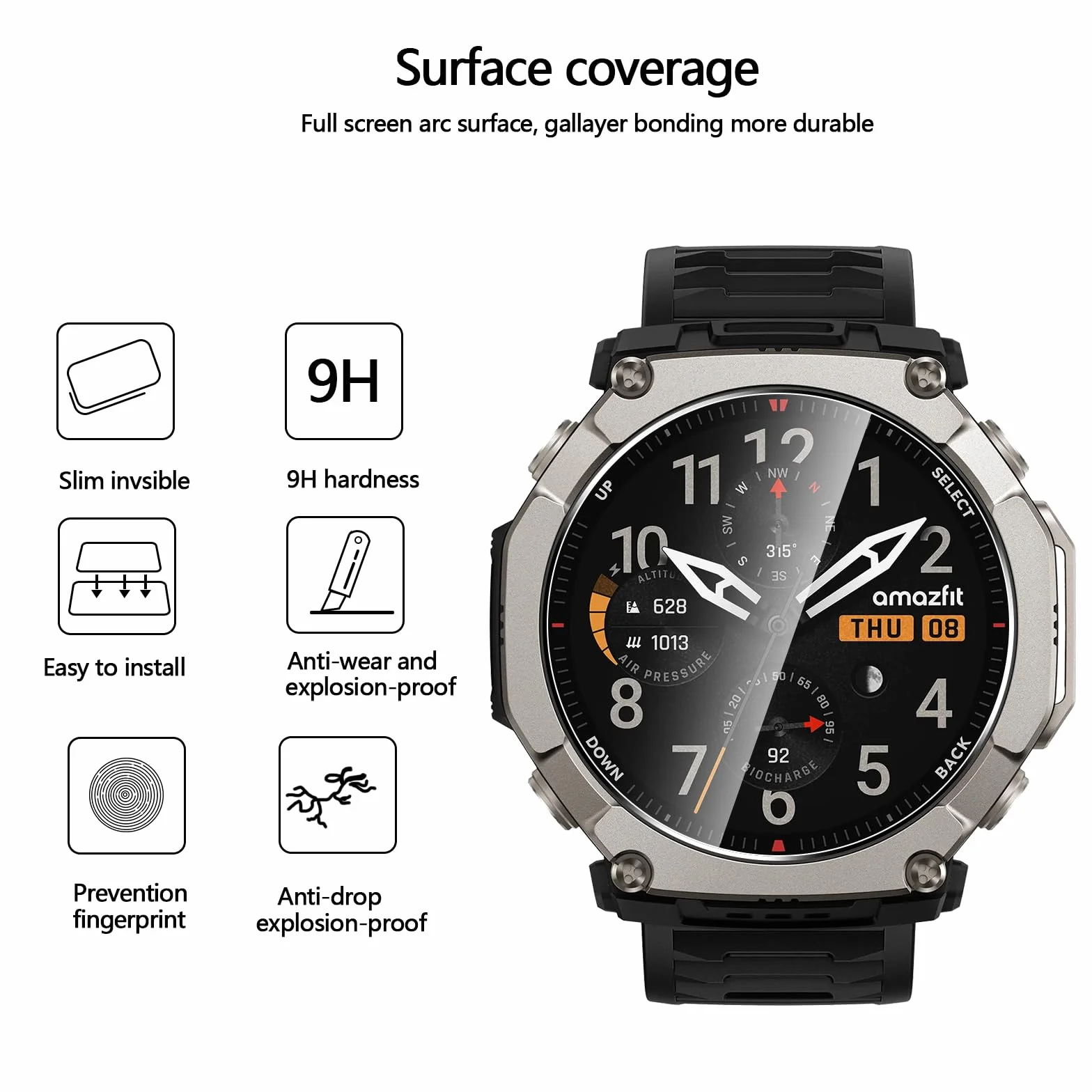 Anoowkoa Zestaw 4 ochraniaczy ekranu do Amazfit T-Rex Ultra 2 51 mm Premium Hartowane szkło ochronne osłona na ekran - bardzo łatwa instalacja