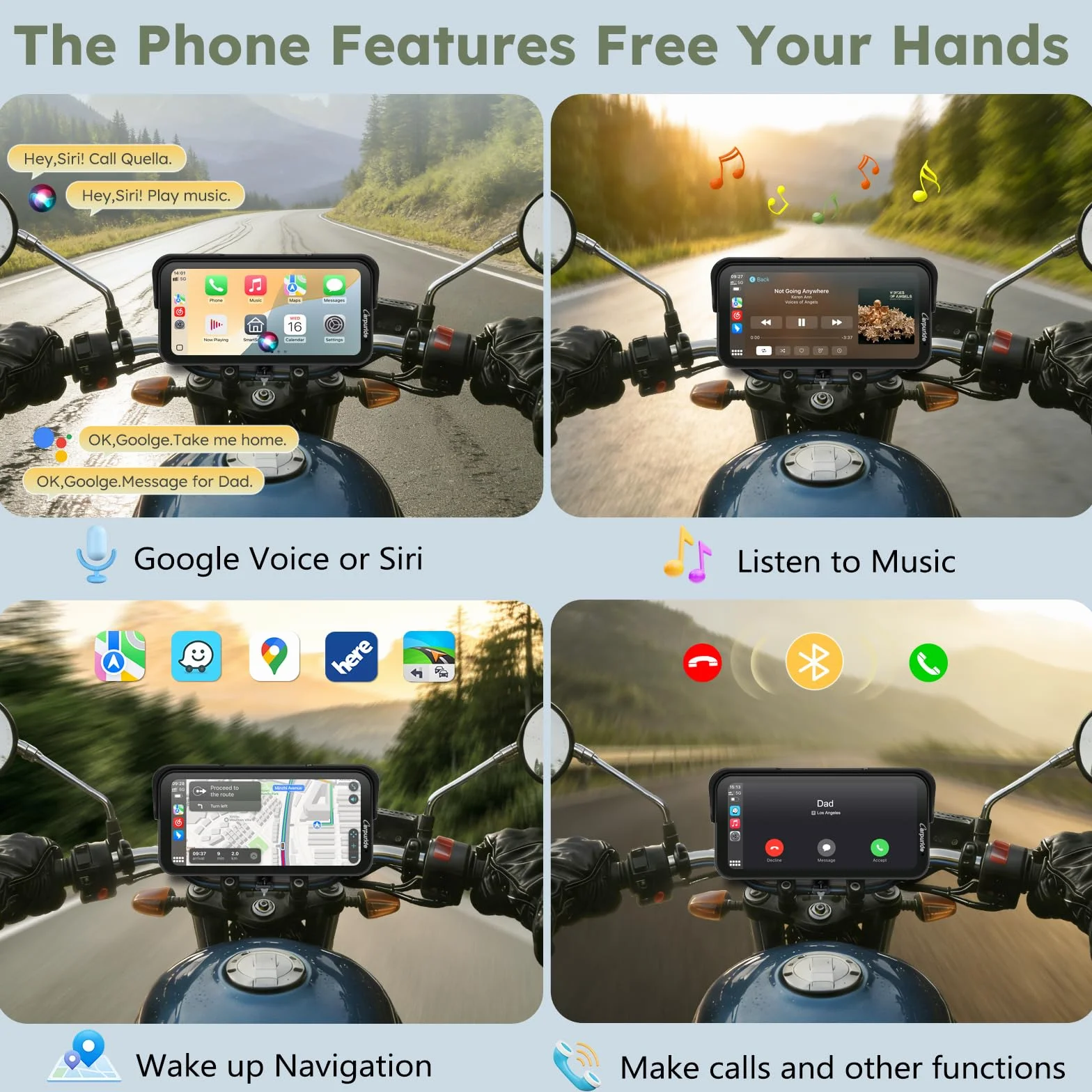 Carpuride W603DT do Motocykli z CarPlay,Android Auto i TPMS – Kamera Samochodowa HD 1080P,6,3-Calowy,Wodoodporny,Obrotowy Ekran Dotykowy do Nawigacji,Bluetooth,Nagrywanie w Pętli, Przewodowy Kontroler