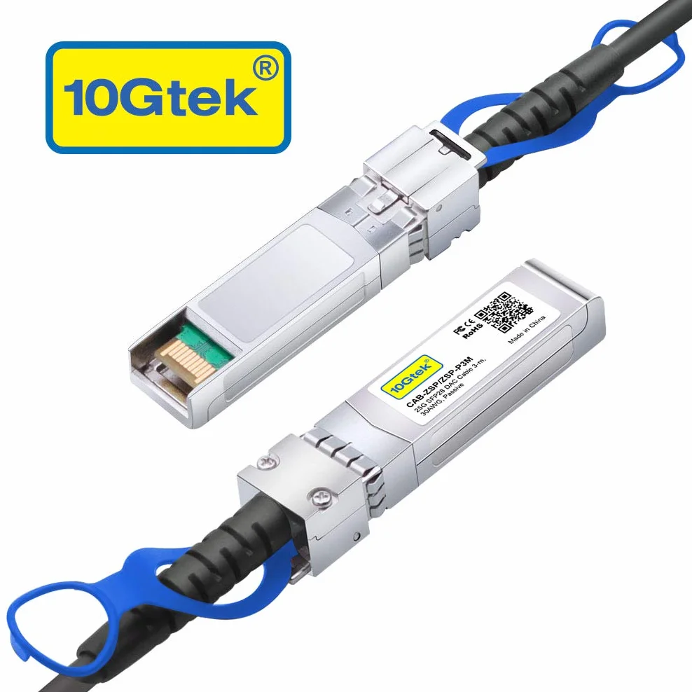 10Gtek 25G SFP28 DAC kabel 0,5 m (1,65 ft), 25 GBASE-CR pasywny bezpośredni podłączany kabel miedziany Twinax do Cisco SFP-H25GB-CU0.5M, Ubiquiti UC-DAC-SFP28, MikroTik XS+DA0001, Supermicro SFP28