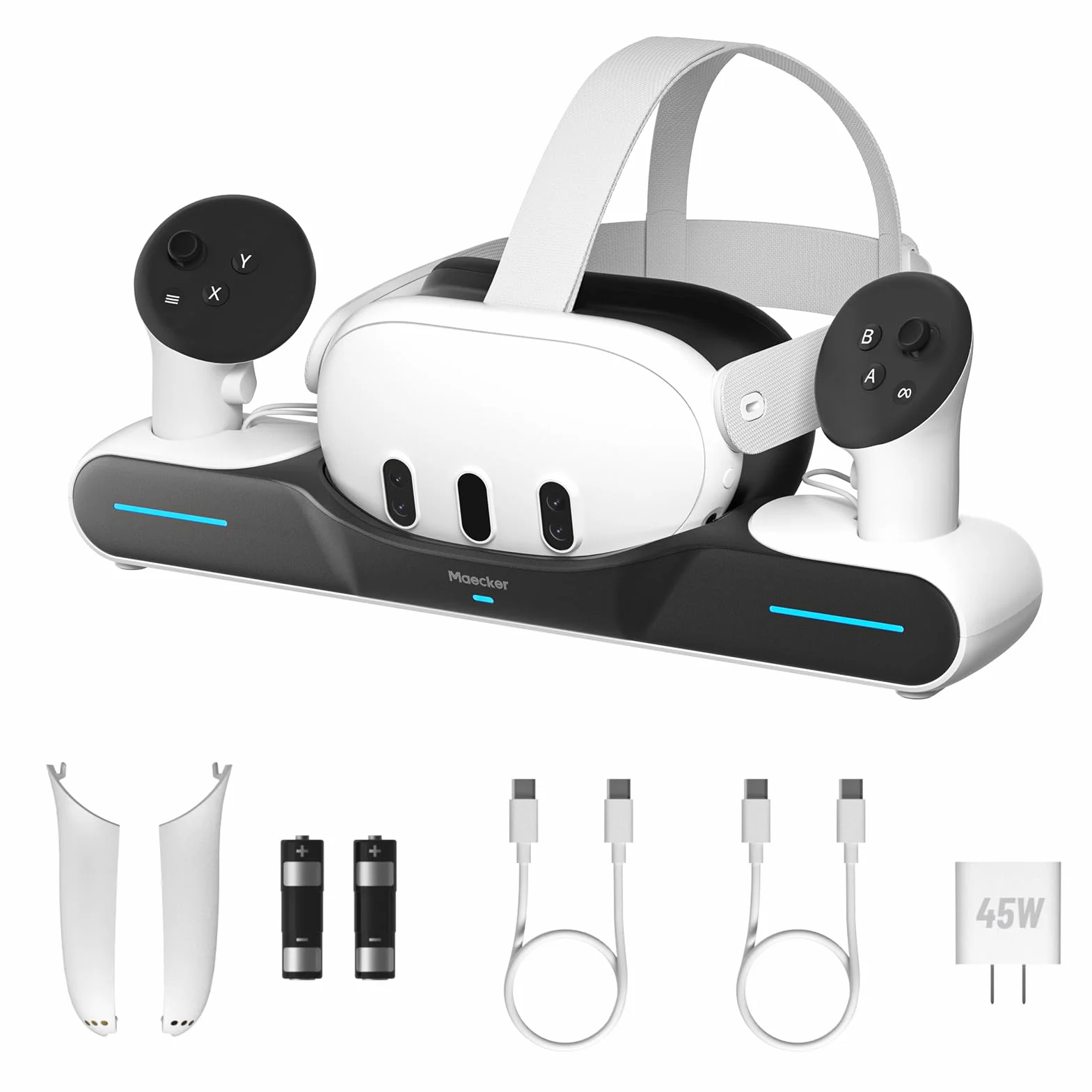 Stacja ładowania Quest 3 z drop-in charging headsets i kontrolerami akcesoria z 2 akumulatorami