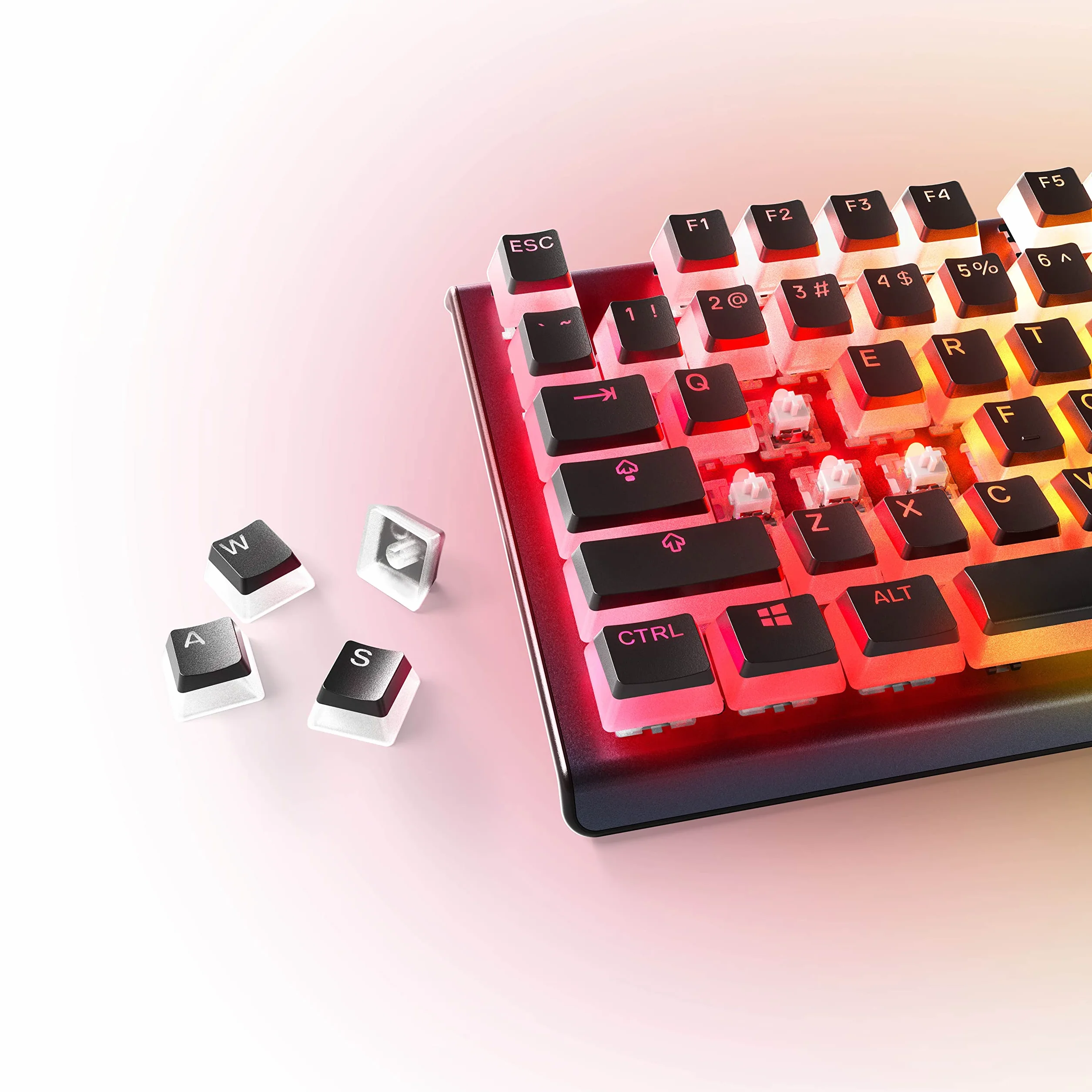SteelSeries PrismCaps – zestaw klawiszy Double-Shot o wyglądzie "Pudding" – kompatybilność ze wszystkimi popularnymi klawiaturami mechanicznymi – popychacz MX – czarny (niemiecki układ klawiatury)