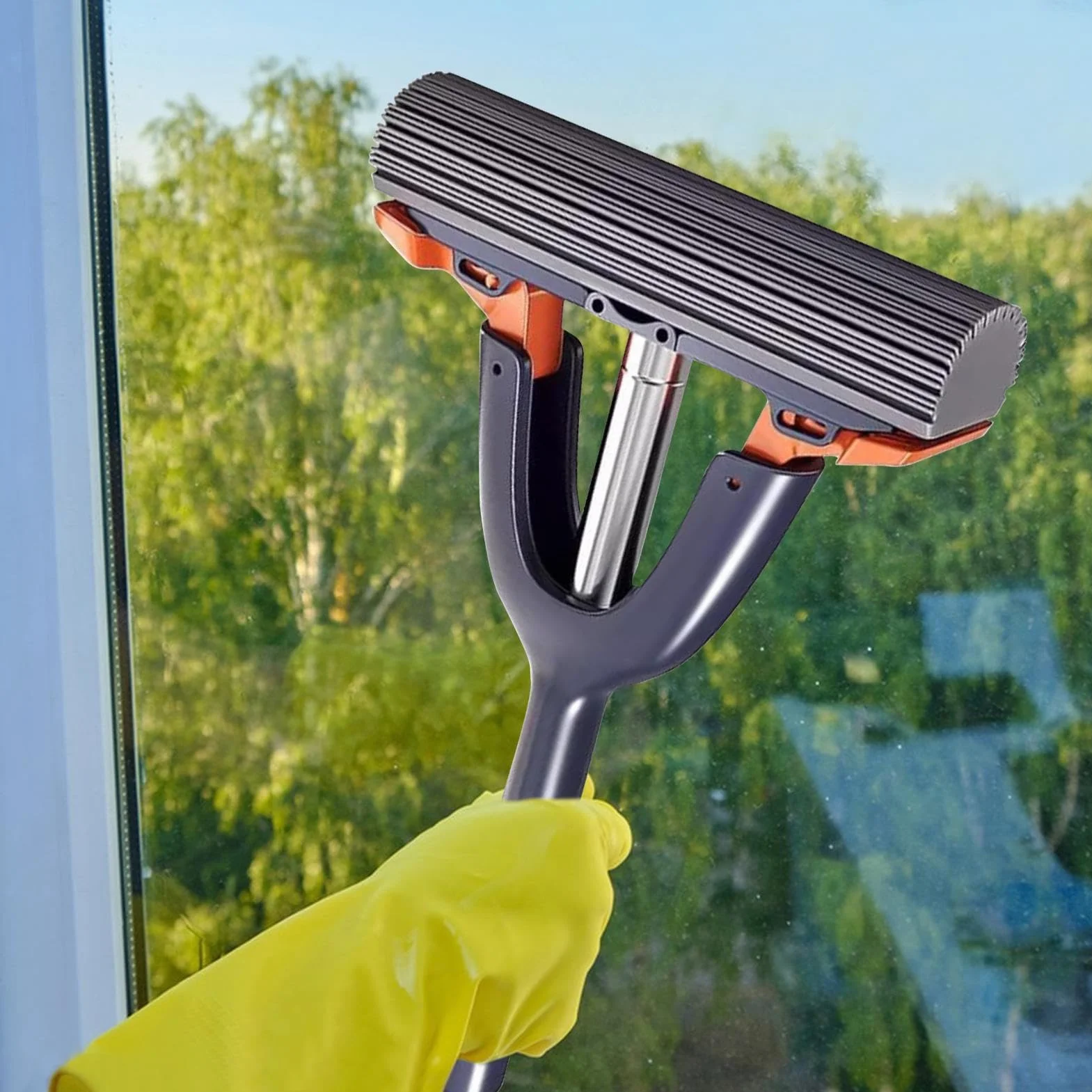 Portable Self-Squeeze Sponge Mop, Highly Absorbent Short Handle Floor Cleaner, Perfect For Tile Glass Bathroom Hotels Desktops And Travel Cleaning, 14.96 X 7.87 X 1.77 In