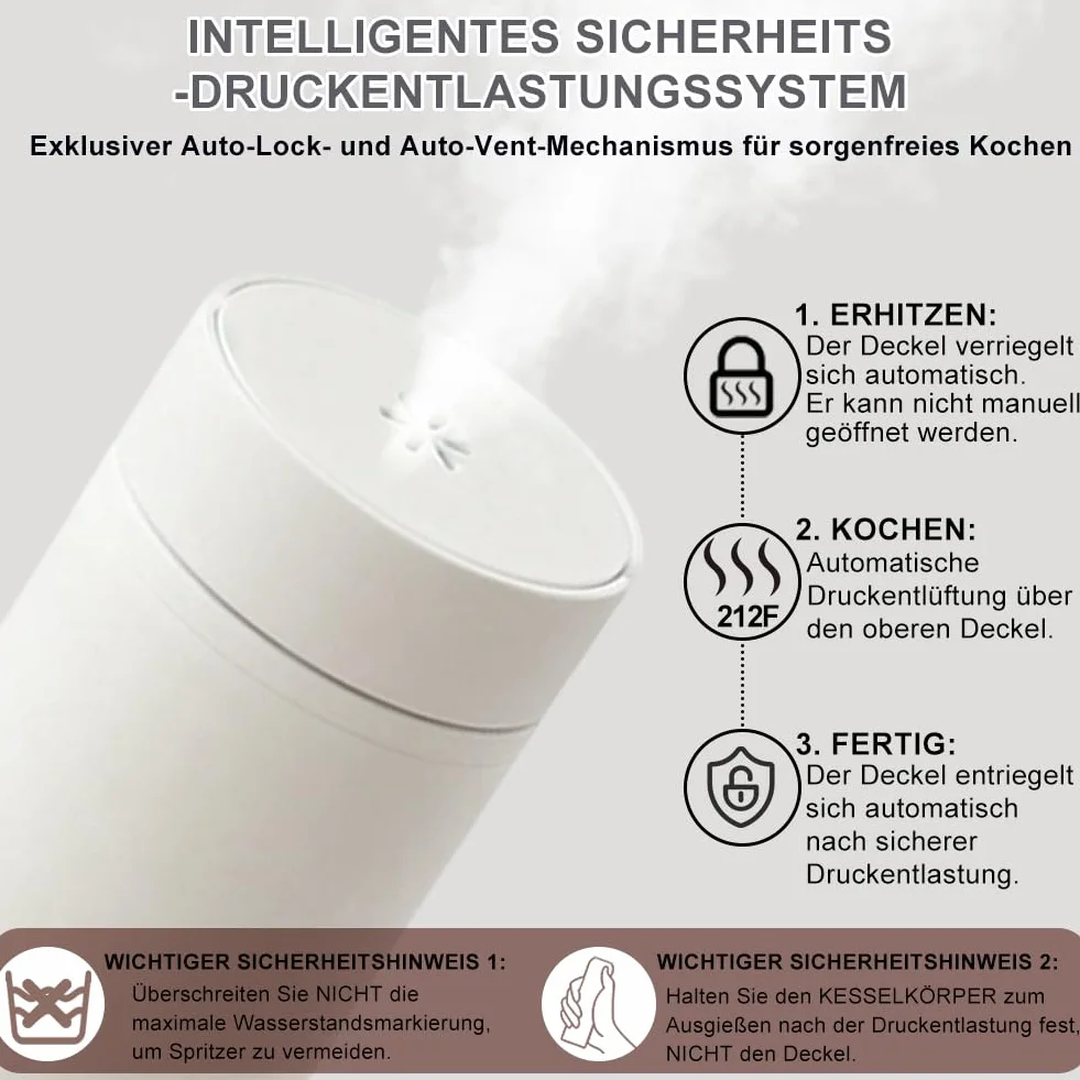 Elektryczny czajnik podróżny 500 ml 300 W stal nierdzewna 316 automatyczne wyłączenie