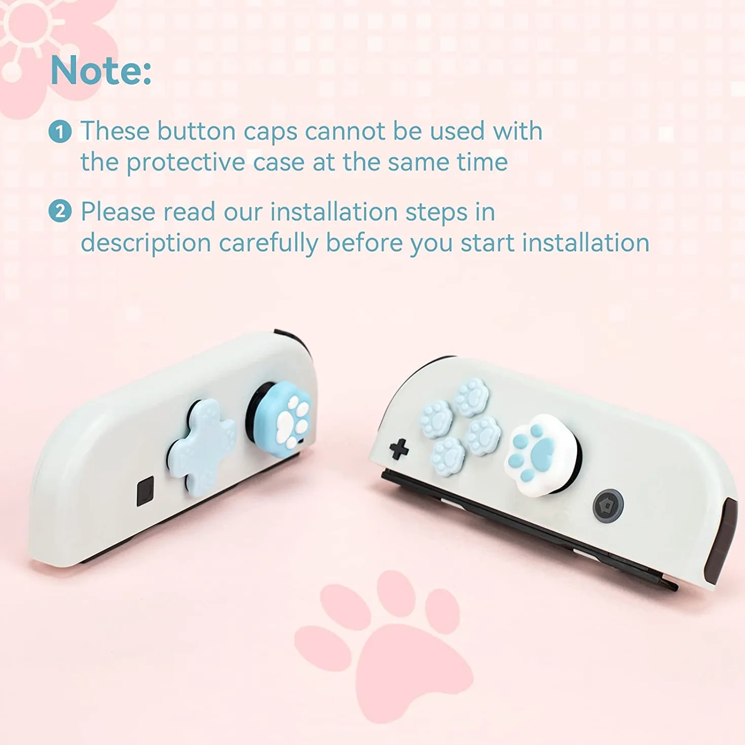 GeekShare Cat Paw Button Caps Thumb Grips Set, Joystick Cover Caps Kompatybilne z Switch/OLED - Niebieski