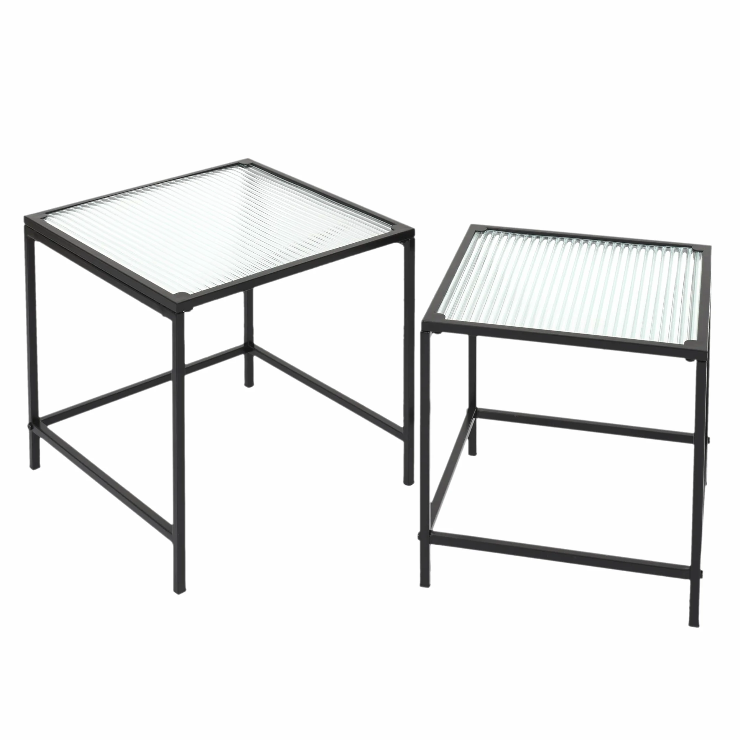 HOME DECO FACTORY HD7195 Stół Gigogne Tekstura X2 Appoint Salon, Metal, Czarny-Szkło, 40x38x40 cm