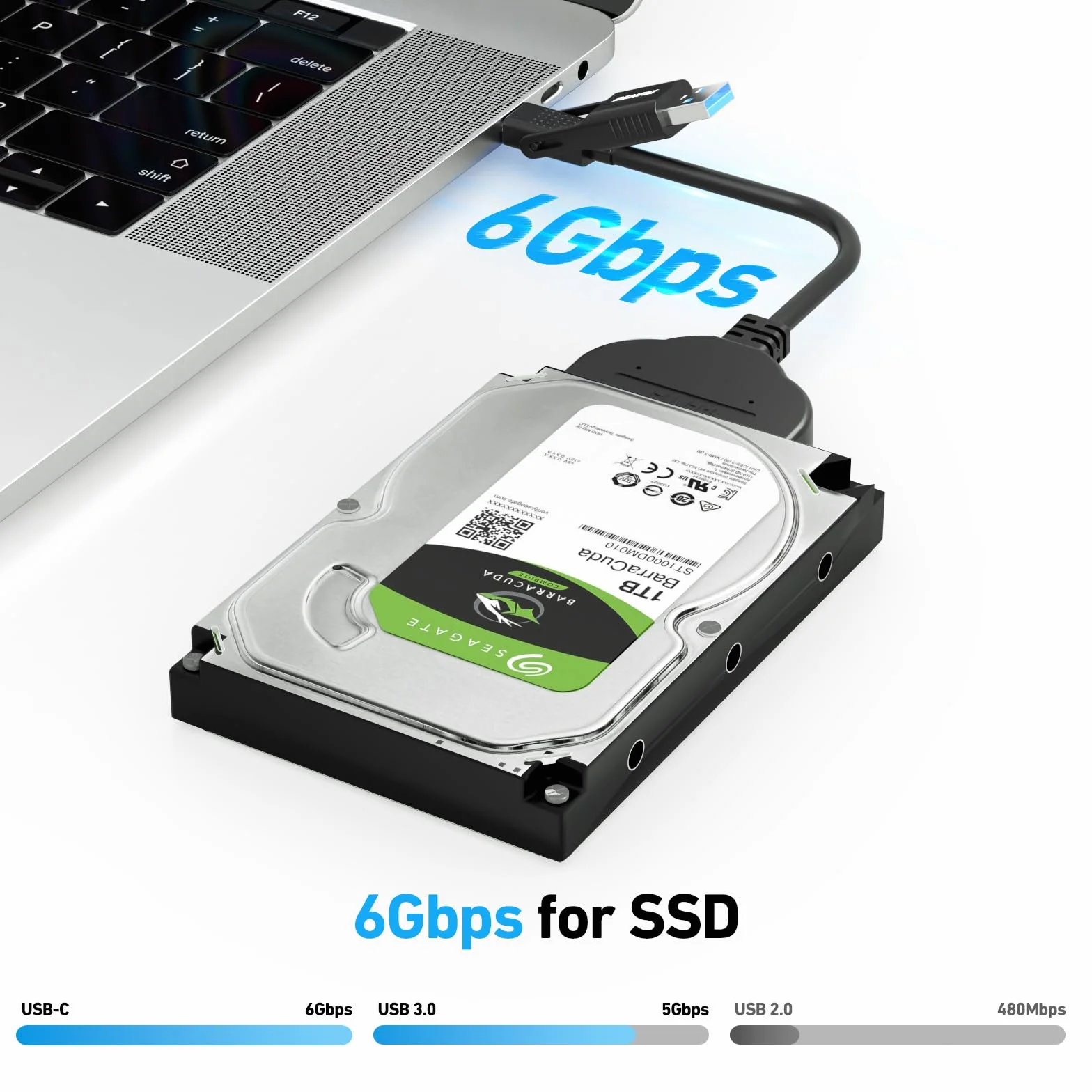 Kabel BENFEI SATA na USB, adapter sterownika twardego 2 w 1 USB-C/USB 3.0 na SATA III, kompatybilny z 2,5-calowym dyskiem twardym i dyskiem SSD