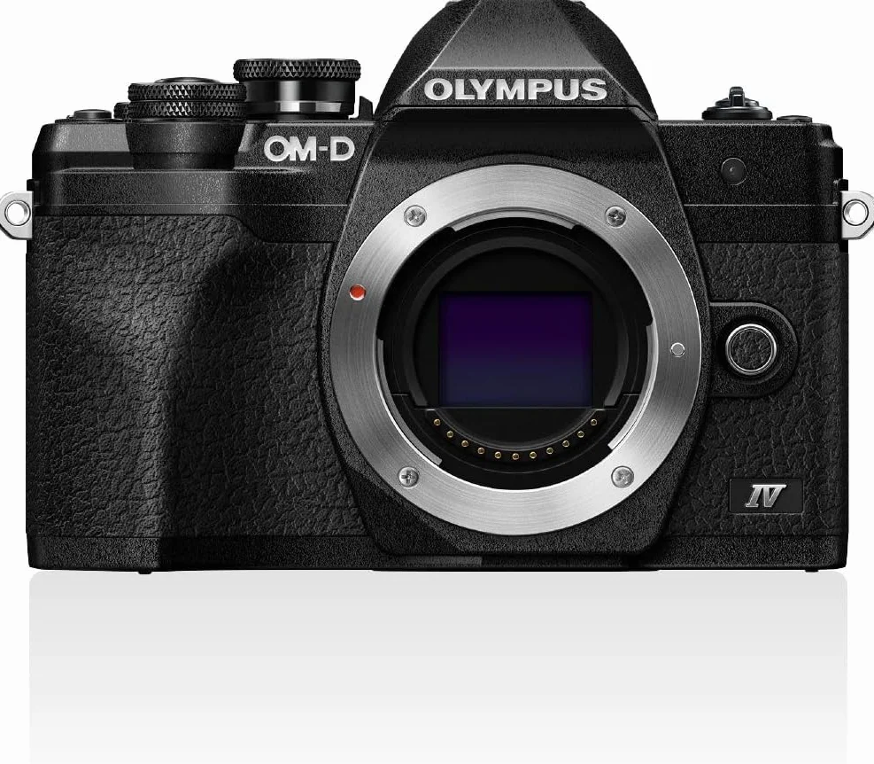 Olympus OM-D E-M10 Mark IV Micro Four Thirds System Camera, czujnik 20 MP, 5-osiowy stabilizator obrazu, ekran LCD do selfie, wizjer elektroniczny, wideo 4K, mocny AF, Wi-Fi, czarny