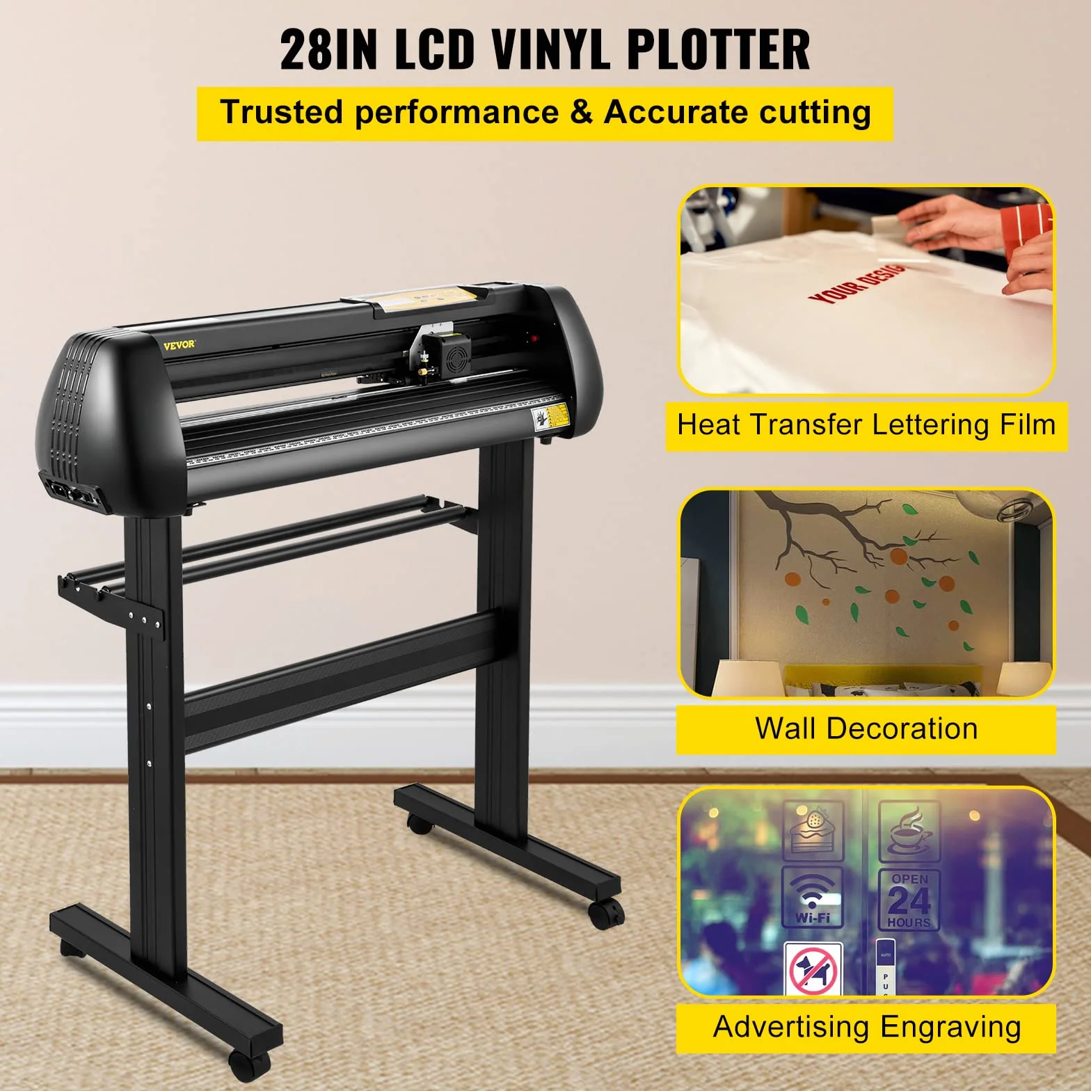 VEVOR Plotter do cięcia winylu 720 mm z oprogramowaniem SignMaster, maszyna do cięcia winylu, wysokiej precyzji panel cyfrowy LED interfejs USB i COM Pięć rolek do wycinania