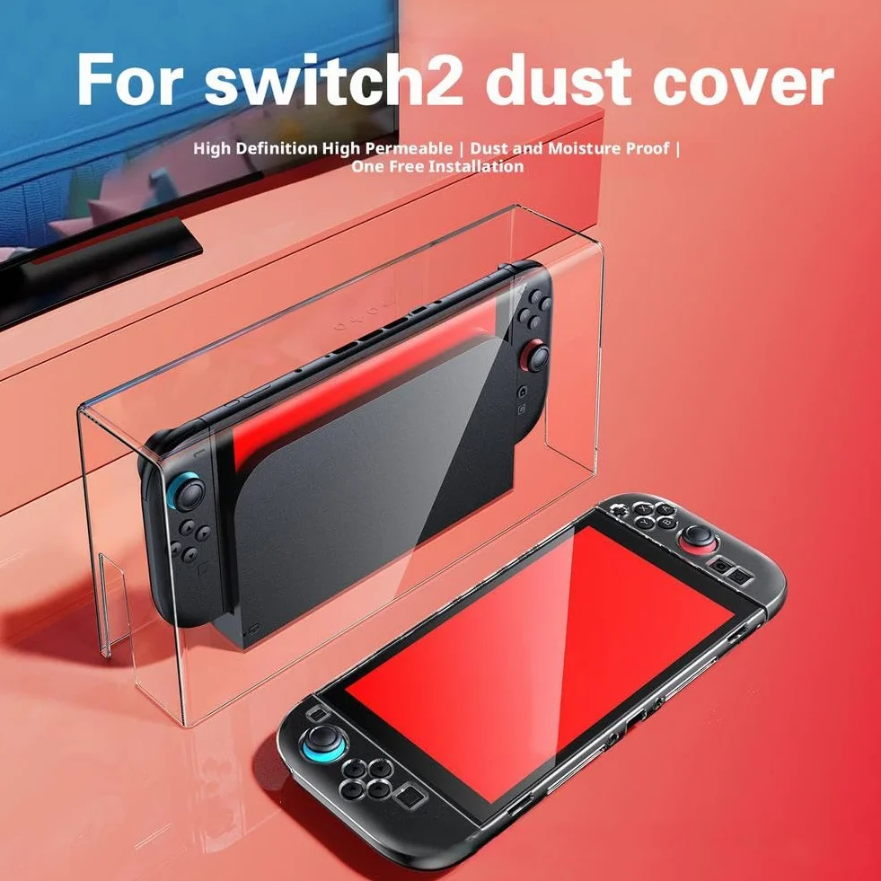 Akrylowa osłona przeciwpyłowa, kompatybilna z Nintendo Switch 2 Box, przezroczysta osłona przeciwpyłowa stacja ładująca, ochrona wszystkich powierzchni, wodoodporna, łatwa do czyszczenia, montaż etui
