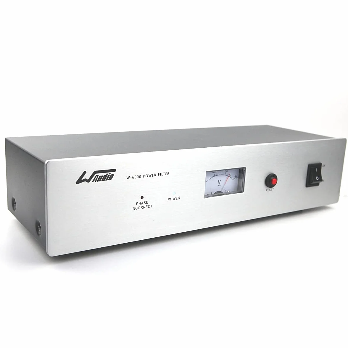 WAudio Filtr liniowy HiFi W-6000S 7 gniazd z miernikiem napięcia, ochroną przed przepięciami i światłem scenicznym (srebrny)