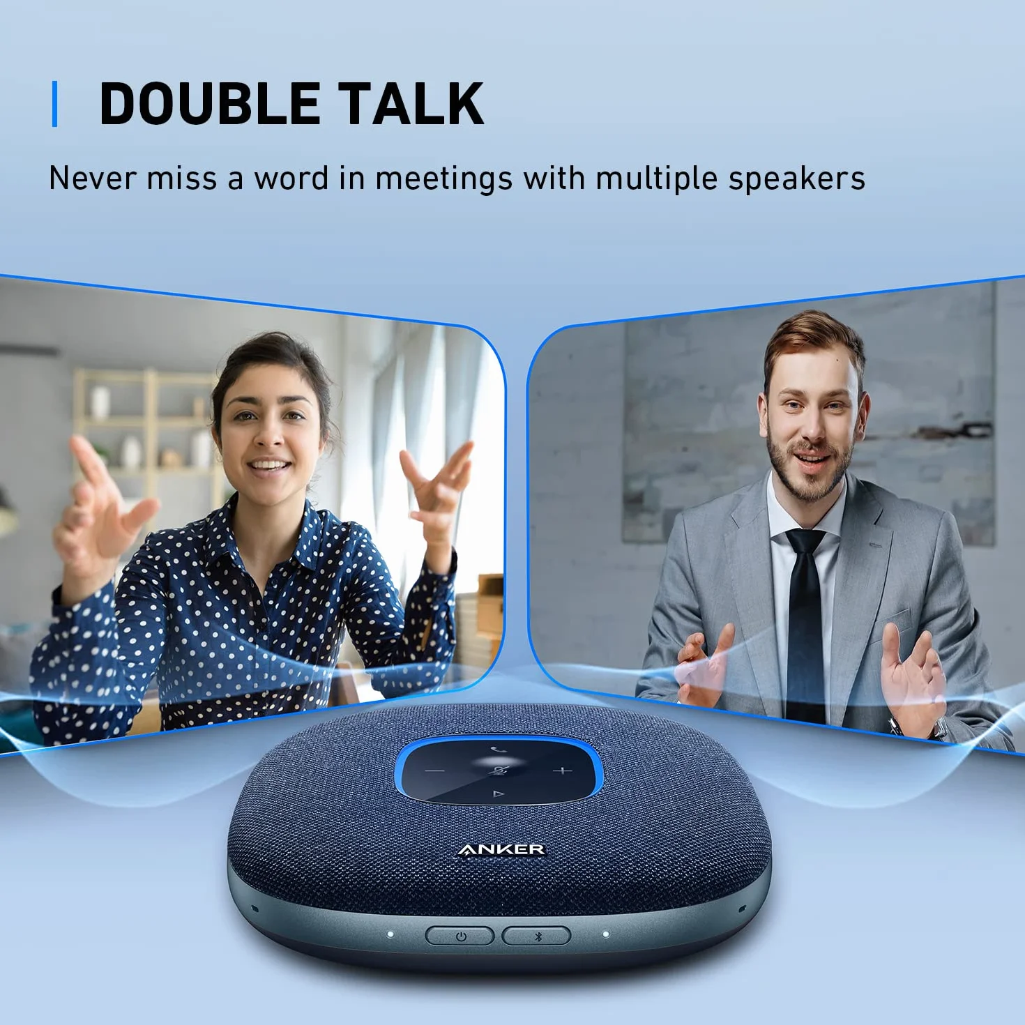 Anker PowerConf S3 głośnik konferencyjny, 6 mikrofonów, inteligentne nagrywanie dźwięku, akumulator 24 godziny, aplikacja Soundcore, Bluetooth 5, USB-C, do biura i biura domowego (czarny)