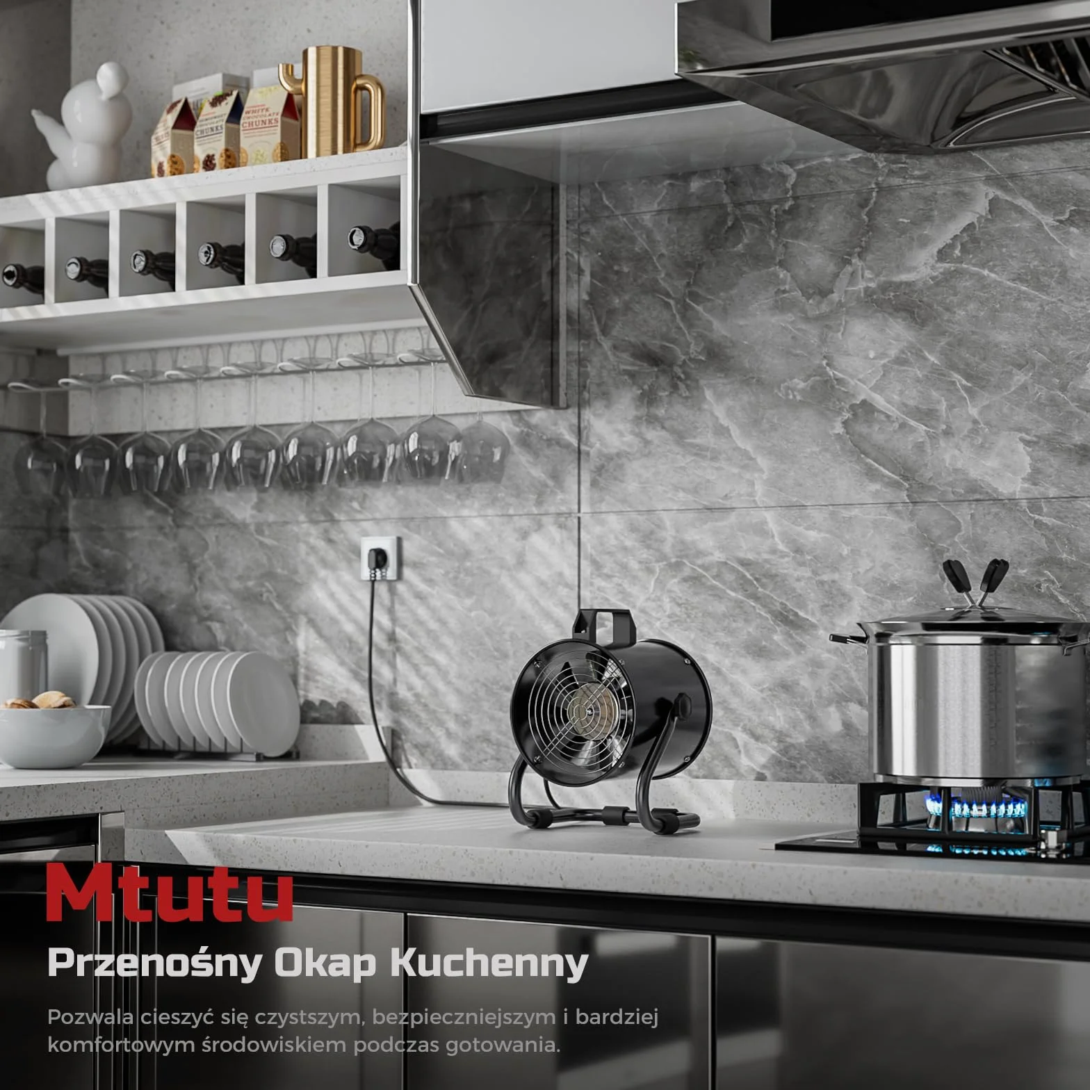 Przenośny Okap Kuchenny 40W 600m³/h Wentylator Wyciągowy ze Stopu Aluminium z 10 Filtrami Węglem Aktywnym 120° Regulowany