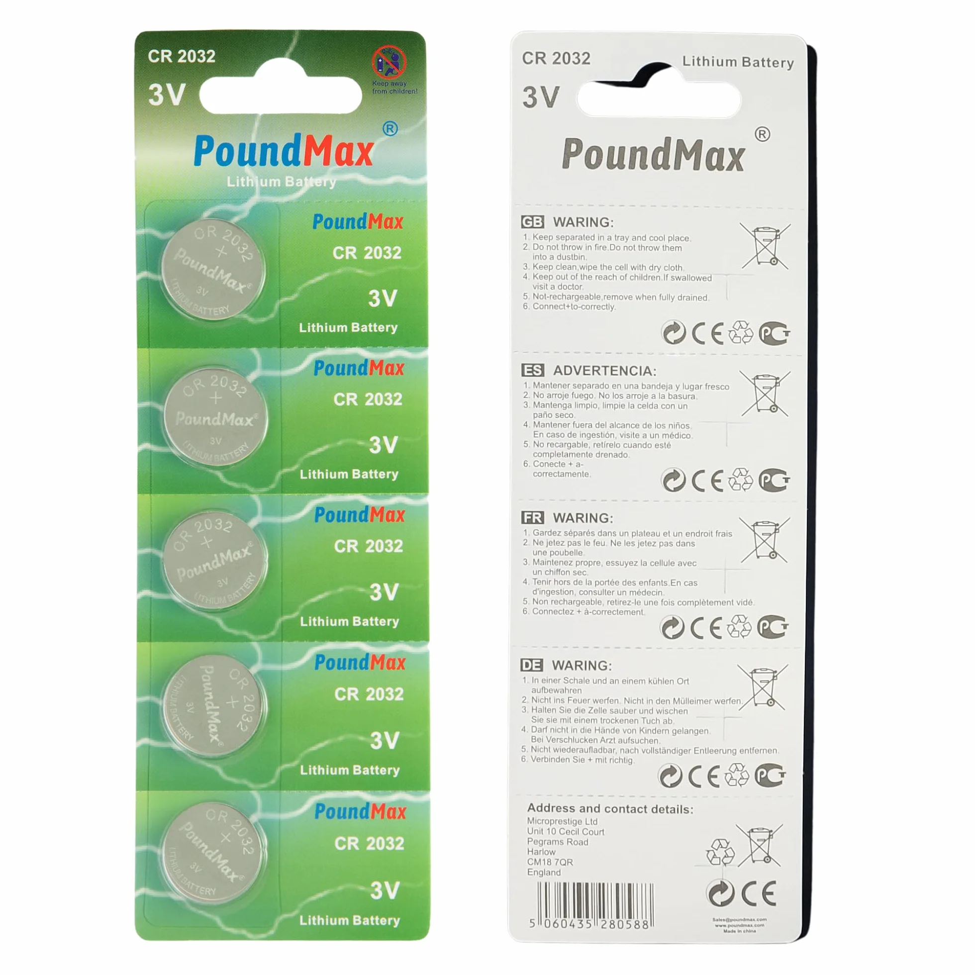 20 x PoundMax 2032 CR2032 DL2032 ECR2032 3V baterie litowe
