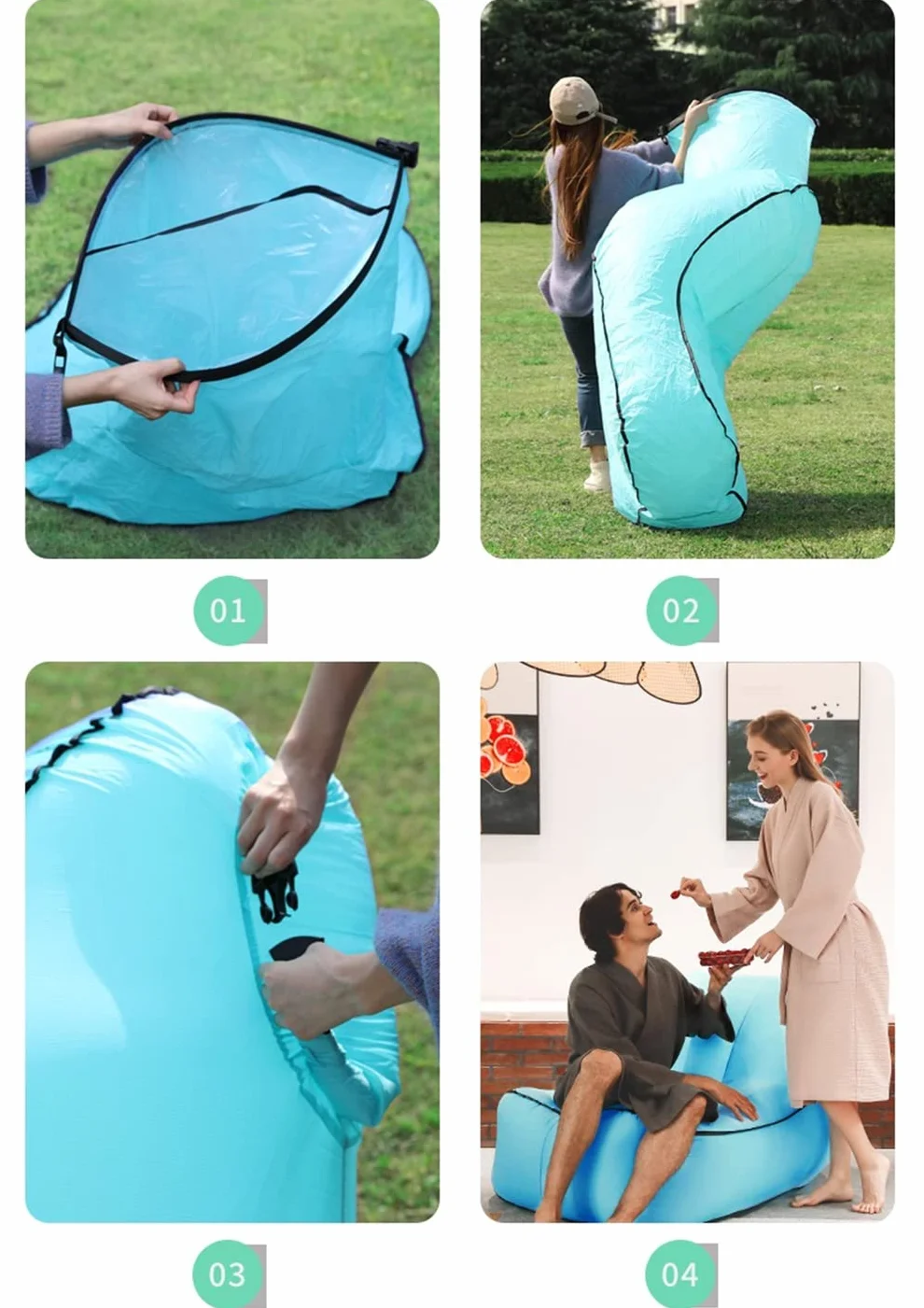 TURIM Nadmuchiwana sofa, sofa powietrzna z przenośnym pakietem, przenośna leżanka na kemping, plażę, do parku, na plażę