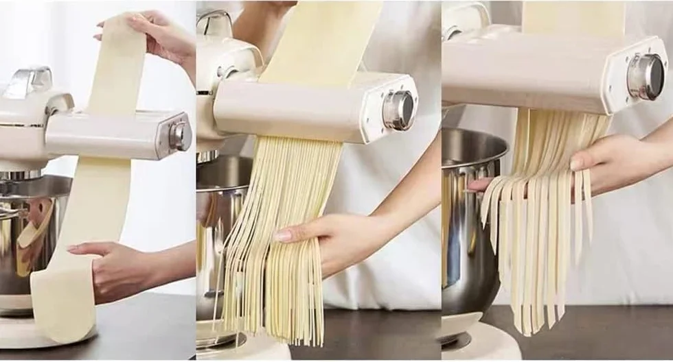 Zestaw wałków do makaronu i nasadka do cięcia, 3-w-1, zestaw do miksera stojącego ZACME, w tym wałki do makaronu, ściągacz do spaghetti, ściągacz do fettuccine