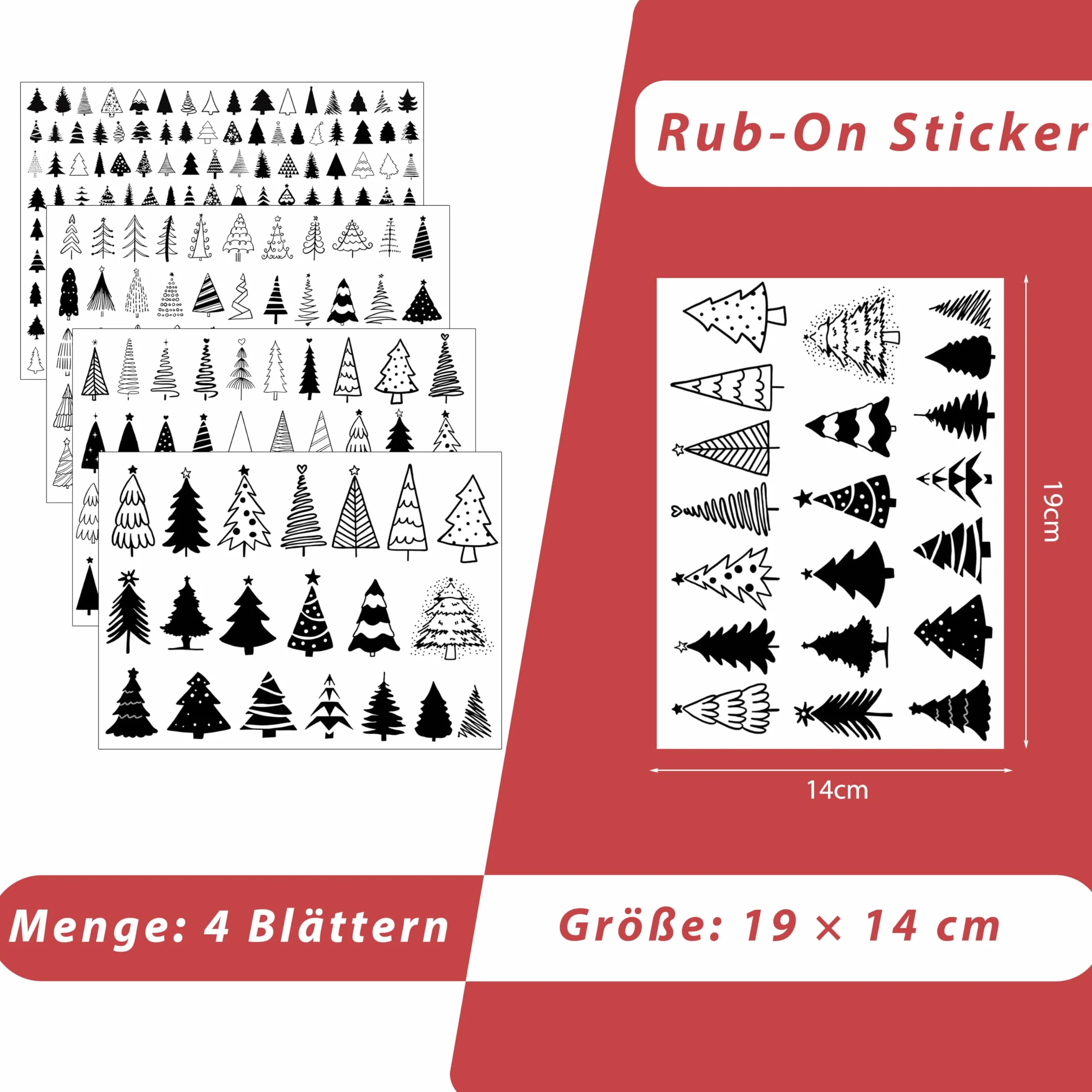 Naklejki typu rub on ok. A5 19x14 cm - ścieralna folia do dekoracji świątecznej, Keraflott, do domu, mebli, szkła, drewna, albumu fotograficznego, dekoracji DIY, estetyka naklejek (4 sztuki