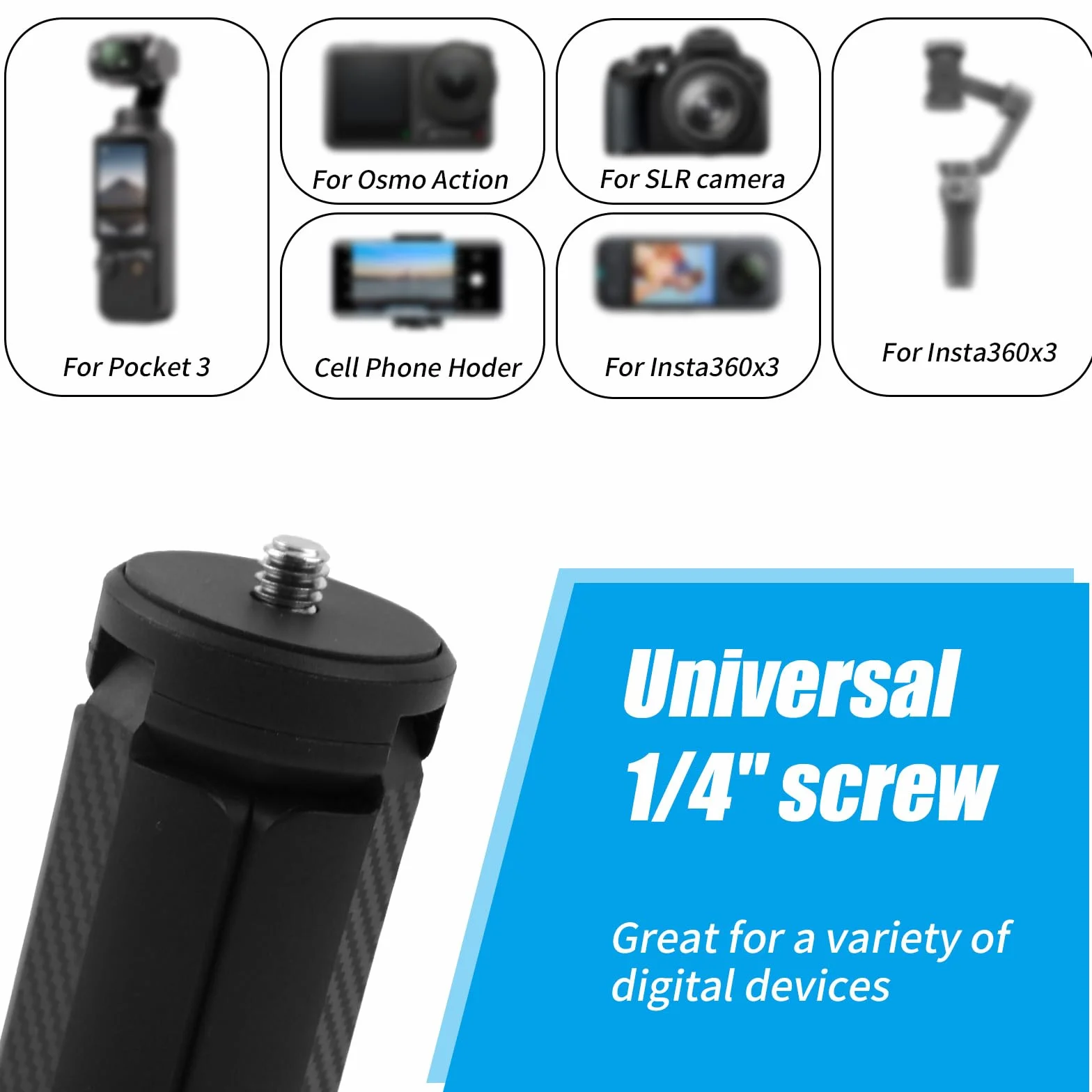 Gosknor Przenośny Statyw do DJI Osmo Pocket 3 i 2, 0,64cm Gwintowany Interfejs Miniaturowy Czarny Uchwyt Kompatybilny z Osmo Pocket 3 i 2 Mocowanie Stołowe