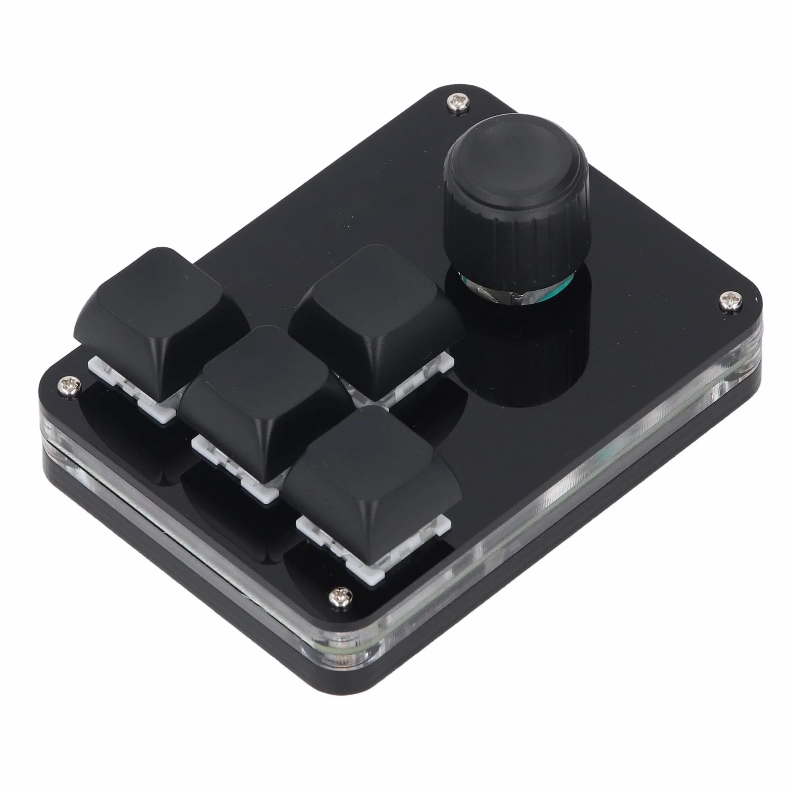 Jeffergarden Mini Klawiatura Mechaniczna, Programowalna Klawiatura z 4 Klawiszami i 1 Pokrętłem ze światłem RGB i Niebieskim Przełącznikiem, Klawiatura do Gier USB C Typu Plug and Play do