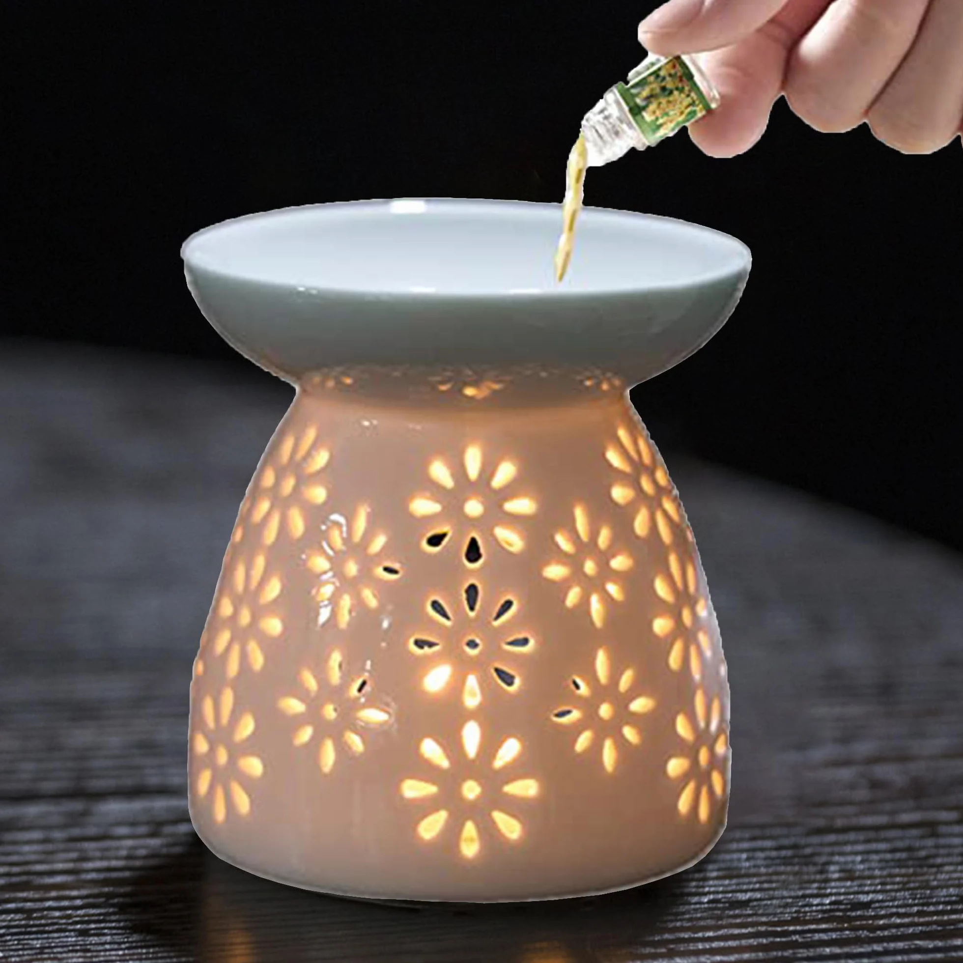 Ceramiczna lampa zapachowa do aromatu, palnik olejkowy ze świecznikiem, biały mały uchwyt na świecę