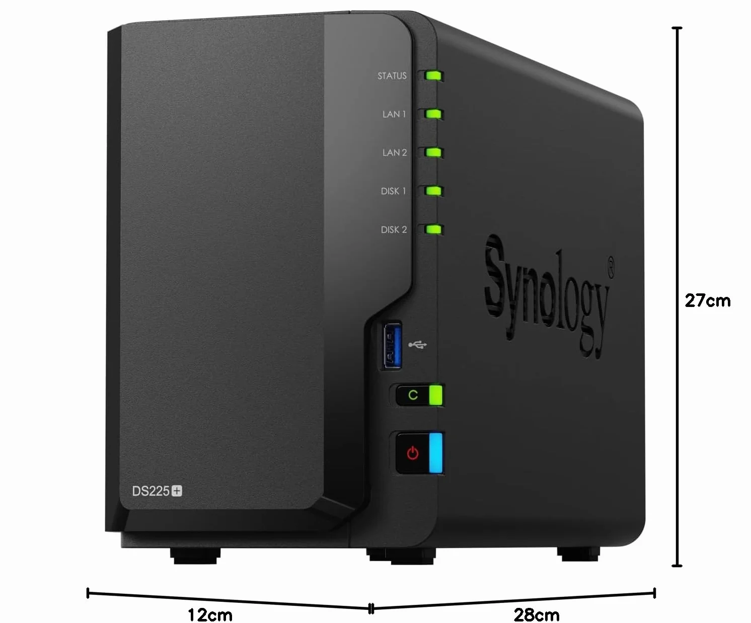 Synology DiskStation DS225+ 2-kieszeniowy 3,5" bezdyskowy procesor Intel Celeron, 2 GB pamięci RAM, 1 x 2,5 GbE, 1 x 1 GbE, 2 x USB 3.2