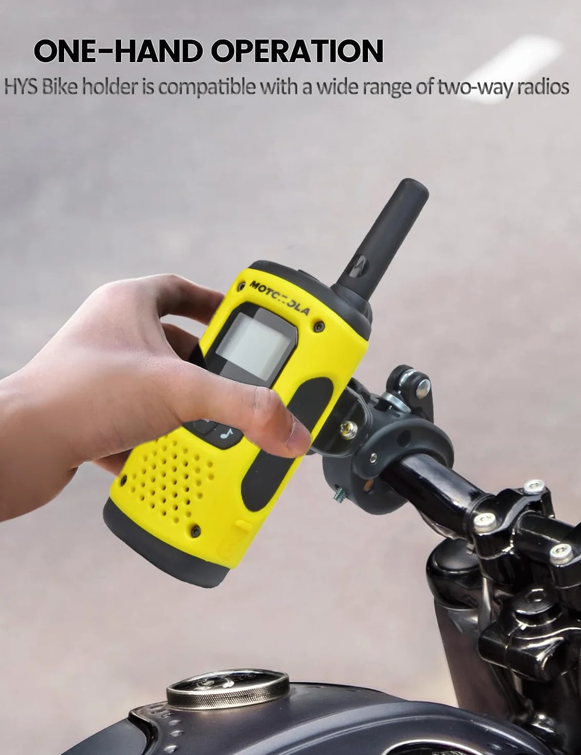 HYS Uchwyt na krótkofalówkę motocyklową, dwukierunkowy uchwyt na radio, szybka instalacja, klips na kierownicę do skutera rowerowego, ręczny zacisk radiowy do Motorola Talkabout Cobra Midland Icom z