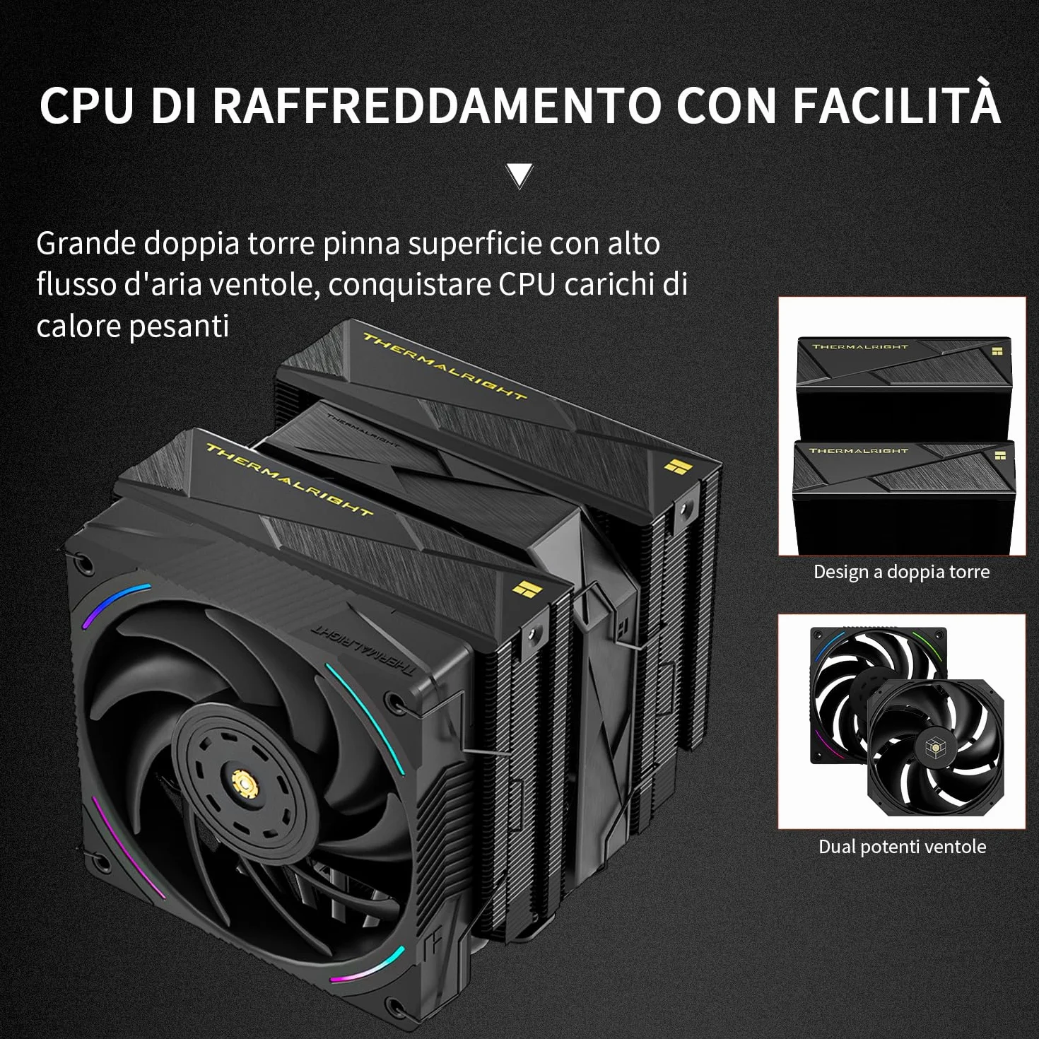 TR - Royal Pretor 130 Ultra Black Chłodnica procesora, 7 radiatorów Heatpipe, chłodzenie procesorem, czarna szczotkowana górna pokrywa, do Intel LGA115X/2011/1700/1851, platform AM4/AM5, podwójne