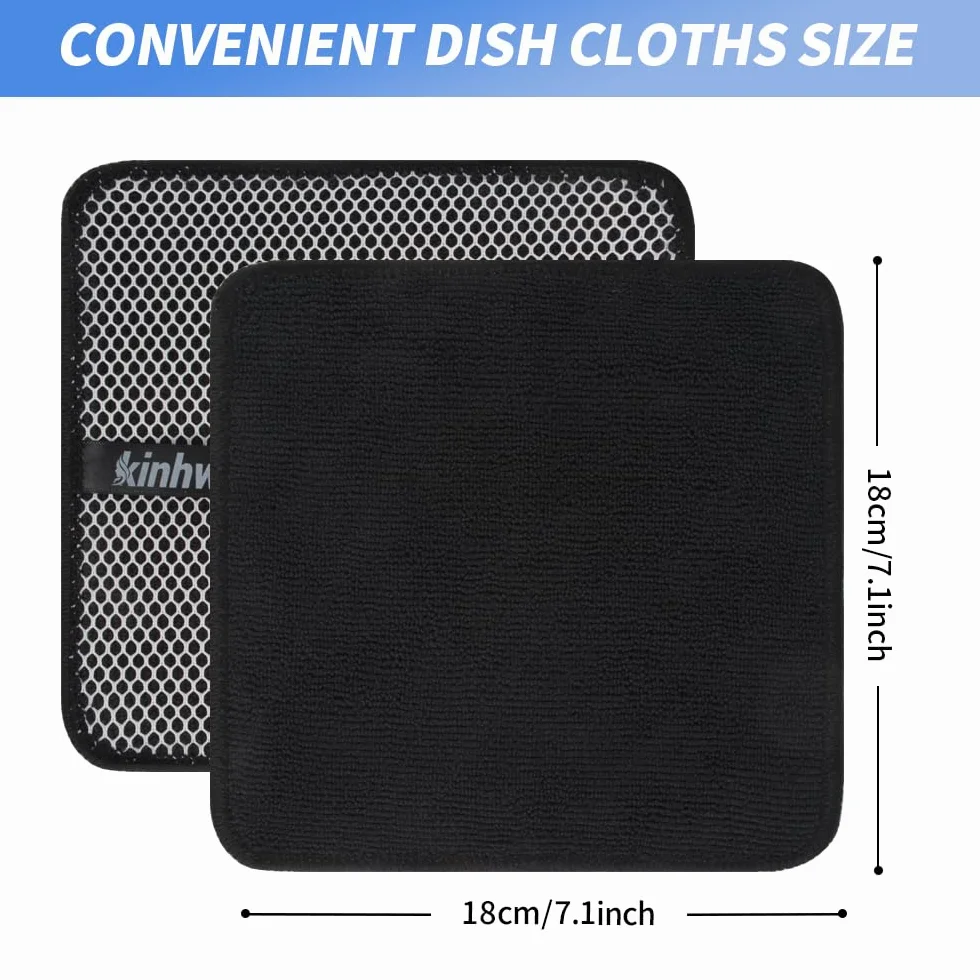 KinHwa Microfiber Dish Cloths Absorbent Quick Dry 7x7 inch 9 Pack Black