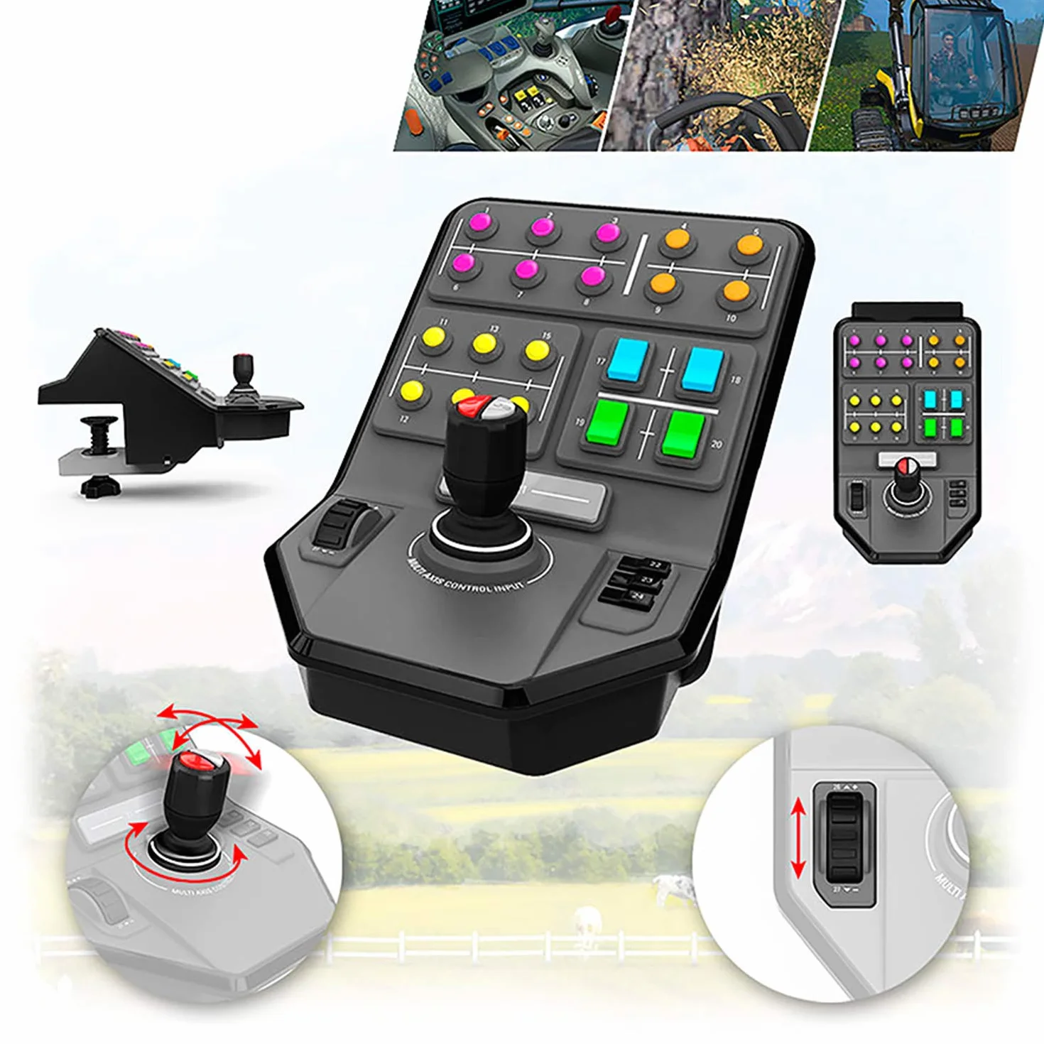 Logitech G Saitek Farm Sim Controller, Farming Simulator z pulpitem sterującym i kontrolerem, 25 programowalnych przycisków, Tempomat, regulacja gwintu śrubowego, złącze USB, PC/Mac/PS4, czarny