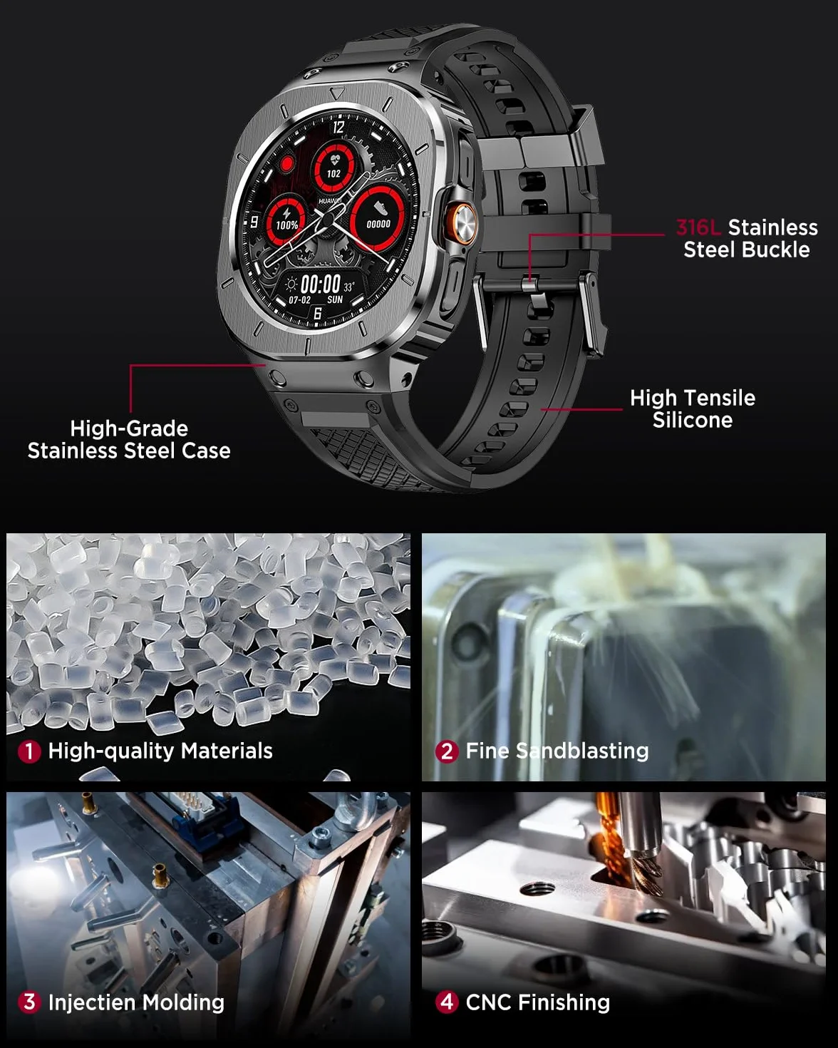 Miimall Jednoczęściowy pasek z etui do Samsung Galaxy Watch Ultra 47 mm, silikonowy pasek z obudową ze stali nierdzewnej i metalową klamrą, pełna ochrona Samsung Watch Ultra pasek i etui dla mężczyzn