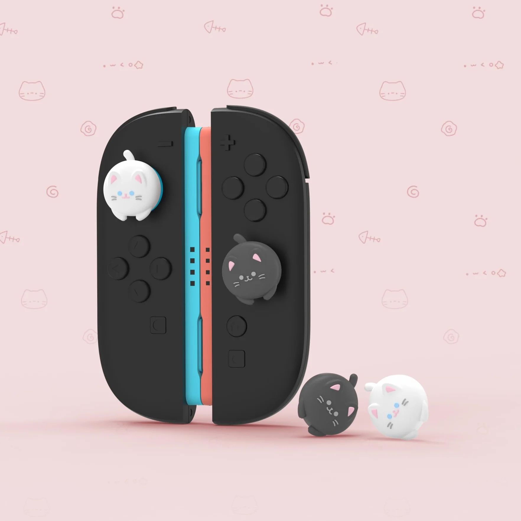 PlayVital Nakrętki na kciuki do Nintendo Switch 2 2025, silikonowe nakładki na kciuki Kawaii do Joycon 2, wygodne akcesoria do joysticka (uroczy kotek)
