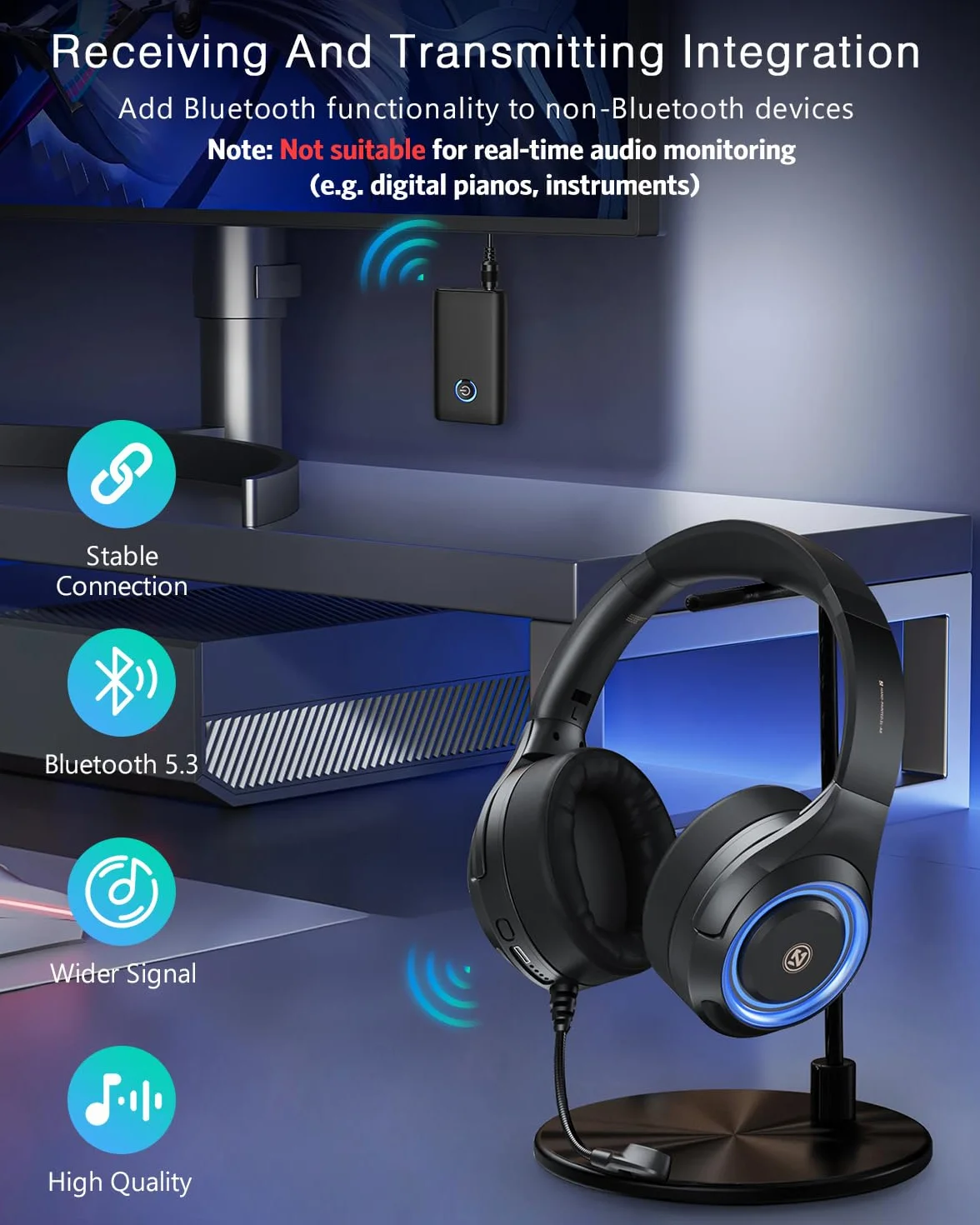 ORIA Samochodowy odbiornik Bluetooth, adapter Bluetooth 5.3, 2 w 1, pomocniczy adapter Bluetooth do samochodu, zestawu słuchawkowego, zestawu głośnomówiącego, ładowania USB