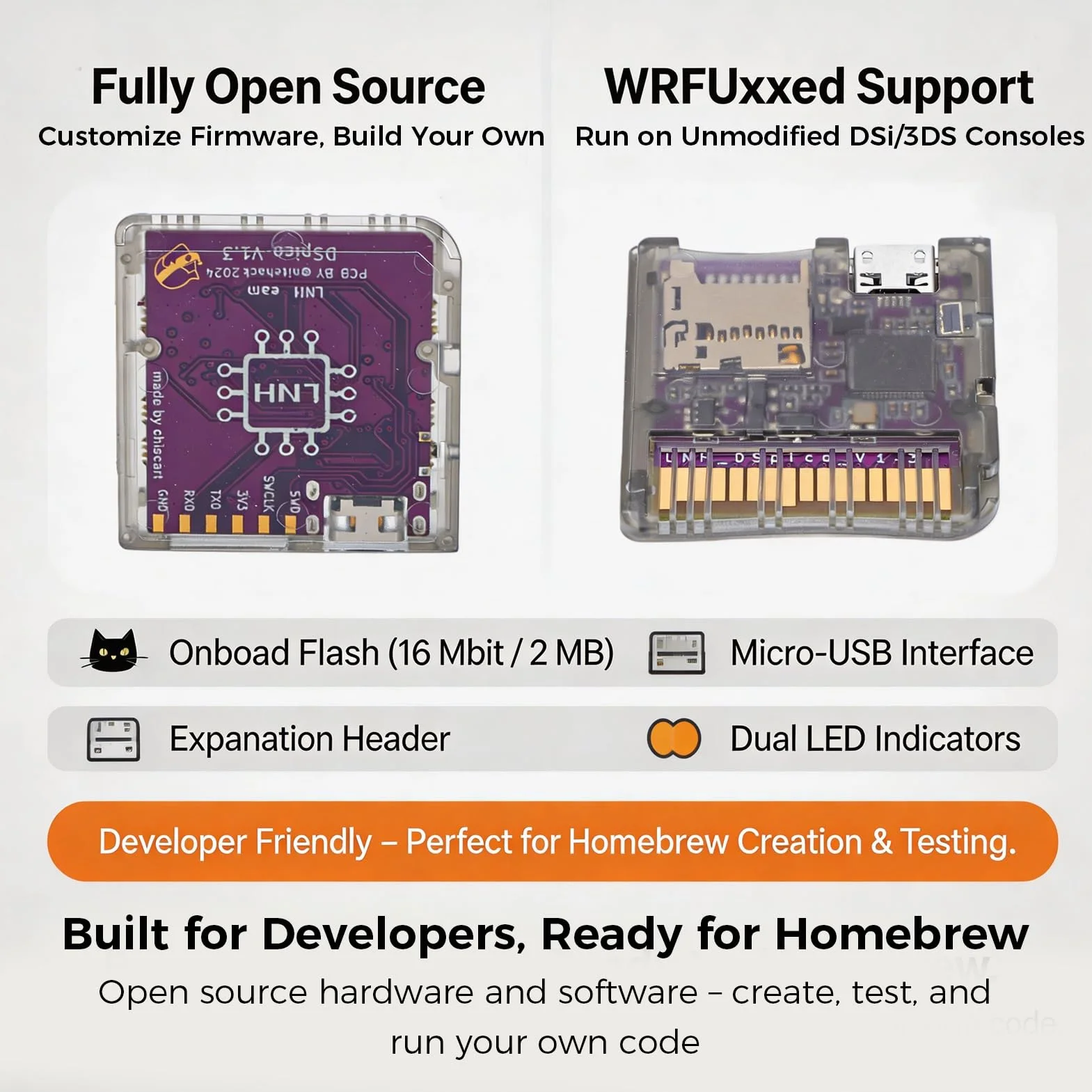 Karta Flash DSPico DS do NDS DSi 3DS 2DS, Zasilana Przez MCU RP2040, kartridż z grą Open Source do Aktualizacji R4 z 6MB/s, Trybem DS i obsługą Programu Uruchamiającego Pico (Przezroczysta