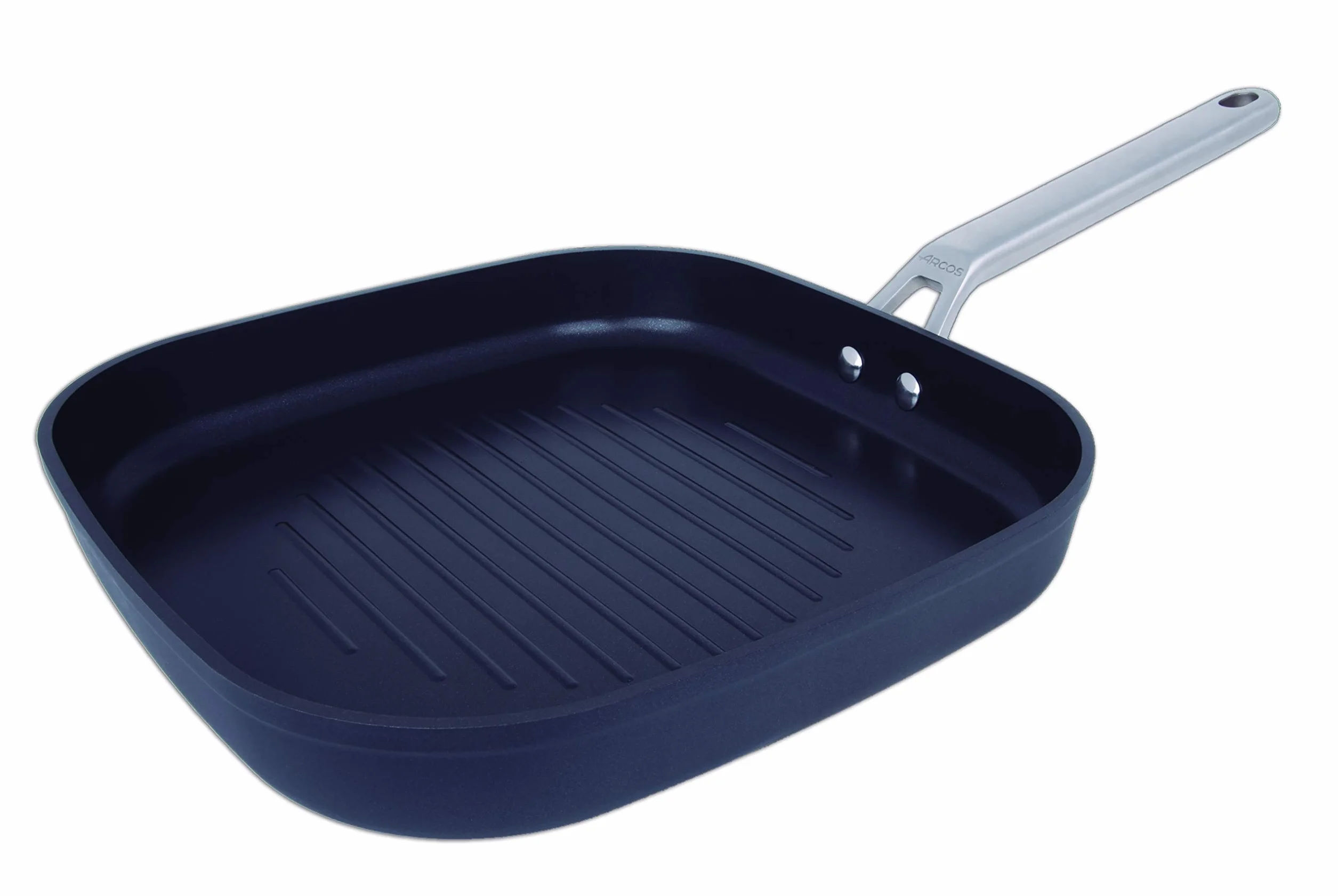 Arcos Seria Samoa | Patelnie Grill Non-stick 28x28 cm | Patelnia grillowa | Kute aluminium | Nadaje się do każdej kuchni | Anse ze stali nierdzewnej efekt zimny | Czarny | FULL INDUCTION